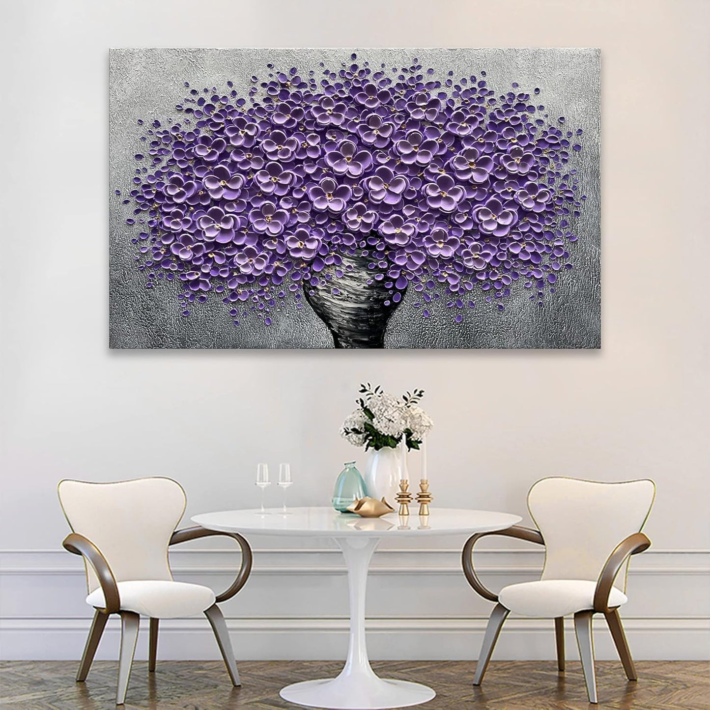 Epicler art hand-painted purple 3D flower decorative oil painting, flower wall decorative frame wall Art, modern Art living room, bedroom, office, hotel restaurant wall Art 28x40 inch