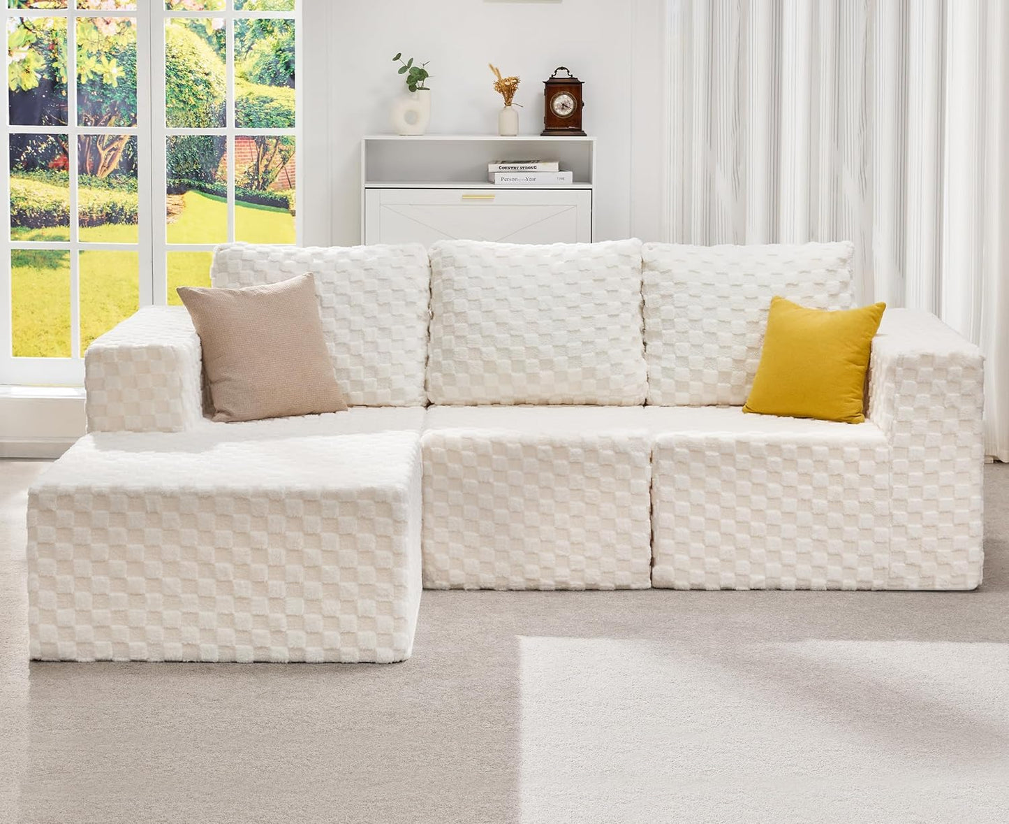 Hobestluk Modular Sectional Sofa Memory Foam Couch Oversized Sectional Sofa 3-Seater with Chaise Cloud Couch with Removable Cover L Shape Sofa for Living Room (Plush White, 3-Seater with Chaise)