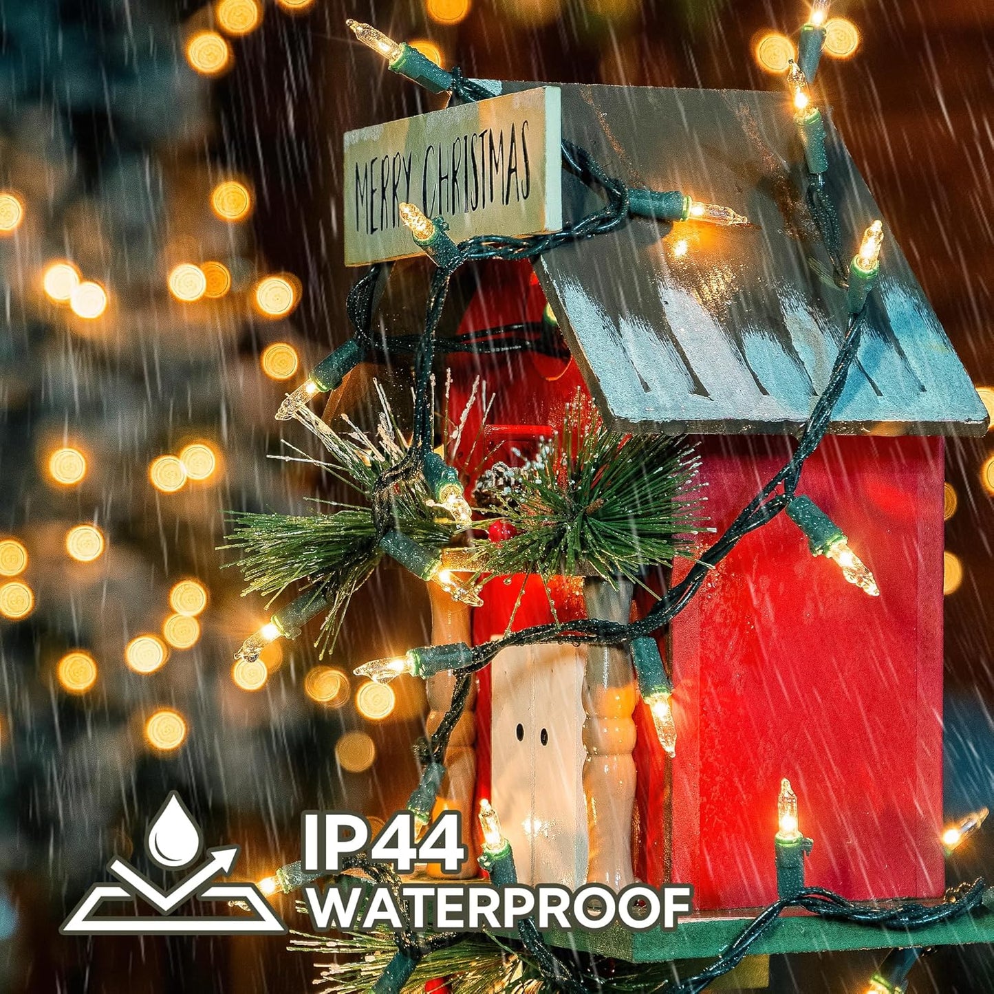 YOUNGAR Christmas Clear Outdoor Lights, 2 Pack 23FT 100 Green Wire Connectable Incandescent Mini UL Approved Tree Light for Xmas Home Patio Holiday Party Garden Decor (Warm White)