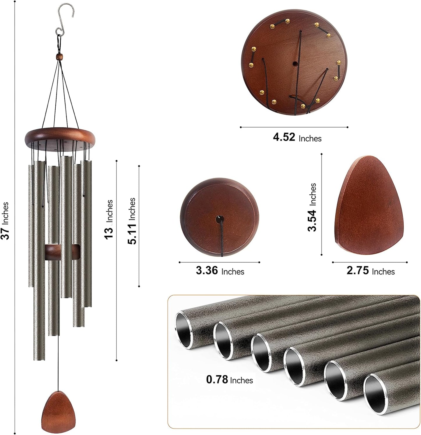 Large Aluminium Wind Chimes 37 Inches to Create a Zen Atmosphere Suitable for Outdoor, Garden, Patio Decoration. Classic Wind Chimes with Wind Catcher Suitable as A Gift for Unisex(Copper)