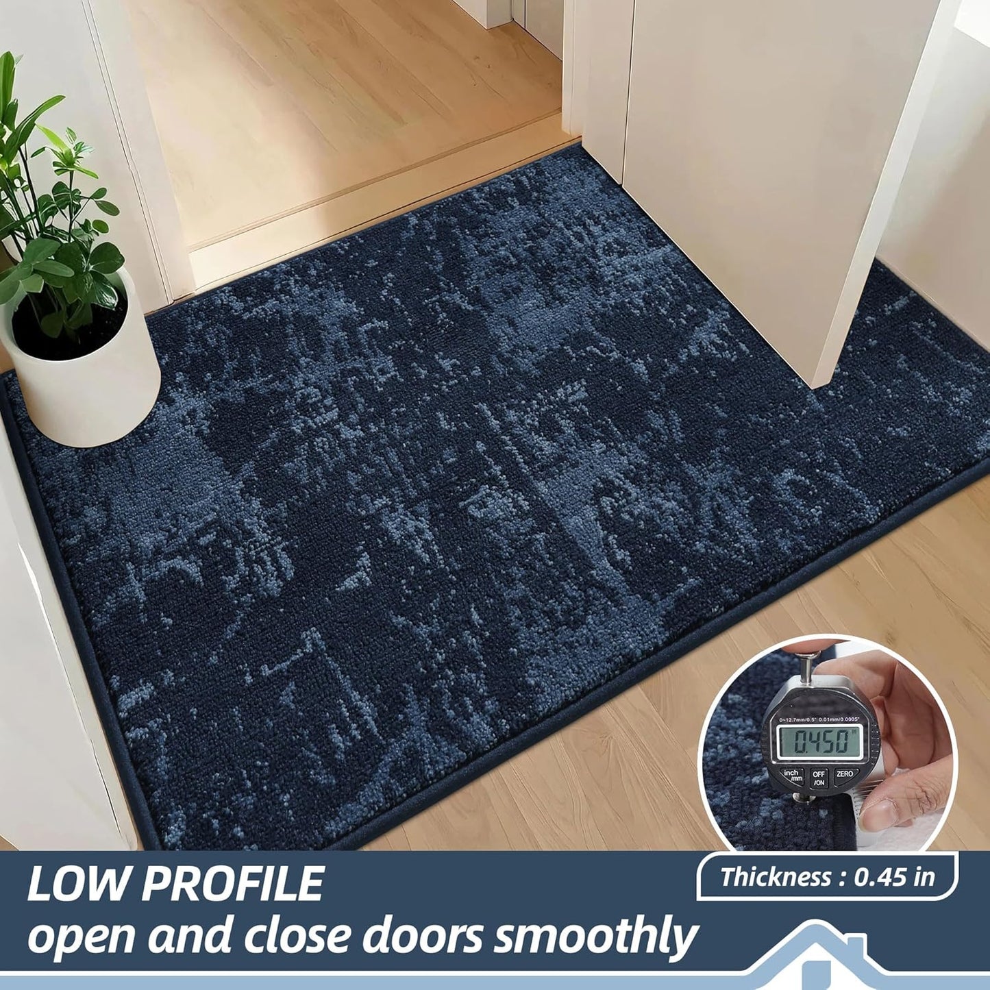 BEQHAUSE Dirt Trapper Door Mat 32"x48" Non-Slip Door Mats Washable Entryway Rugs Stain Resistant Doormat Absorbent Welcome Floor Mat for Front Back Door, Muddy Wet Shoes & Paws,Blue