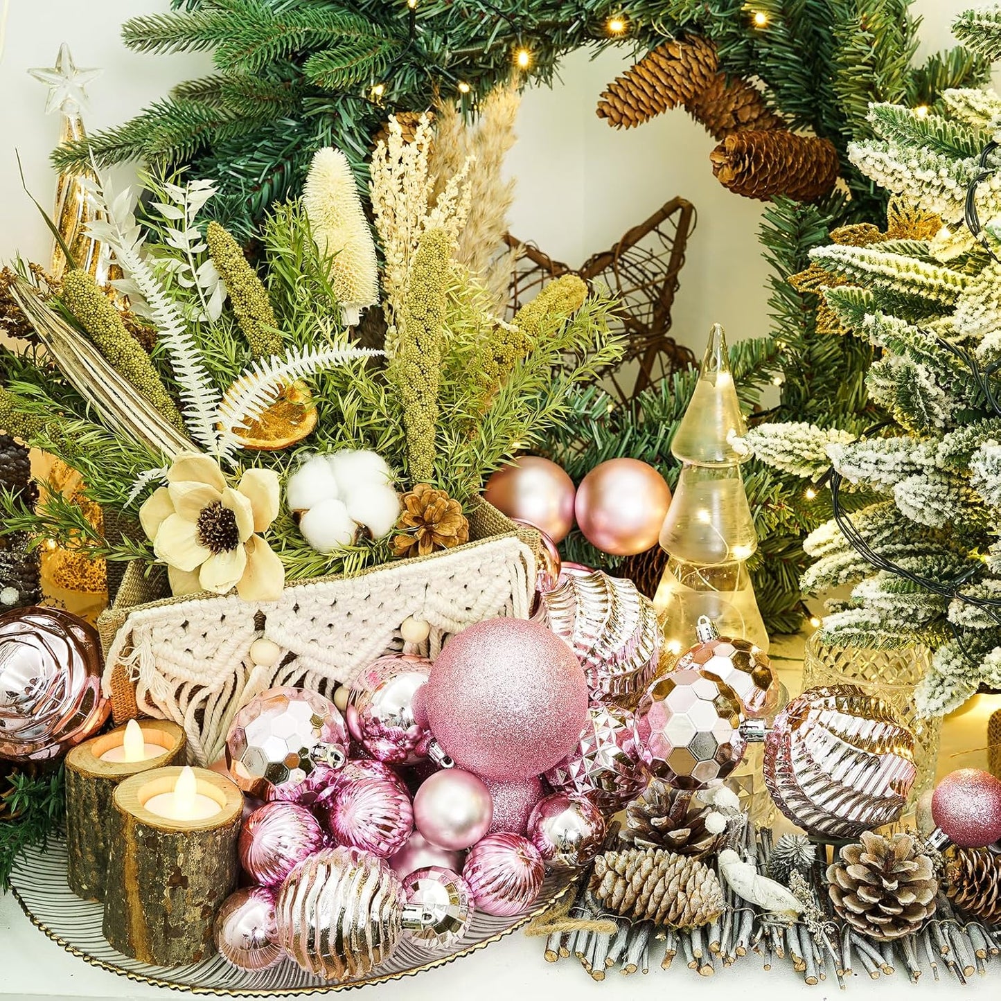 XmasExp 16ct Christmas Balls Ornaments Set- Shatterproof Large Hanging Ball Decorative Xmas Balls for Holiday Wedding Party Xmas Tree Decoration(3.15"/80mm, Pink)