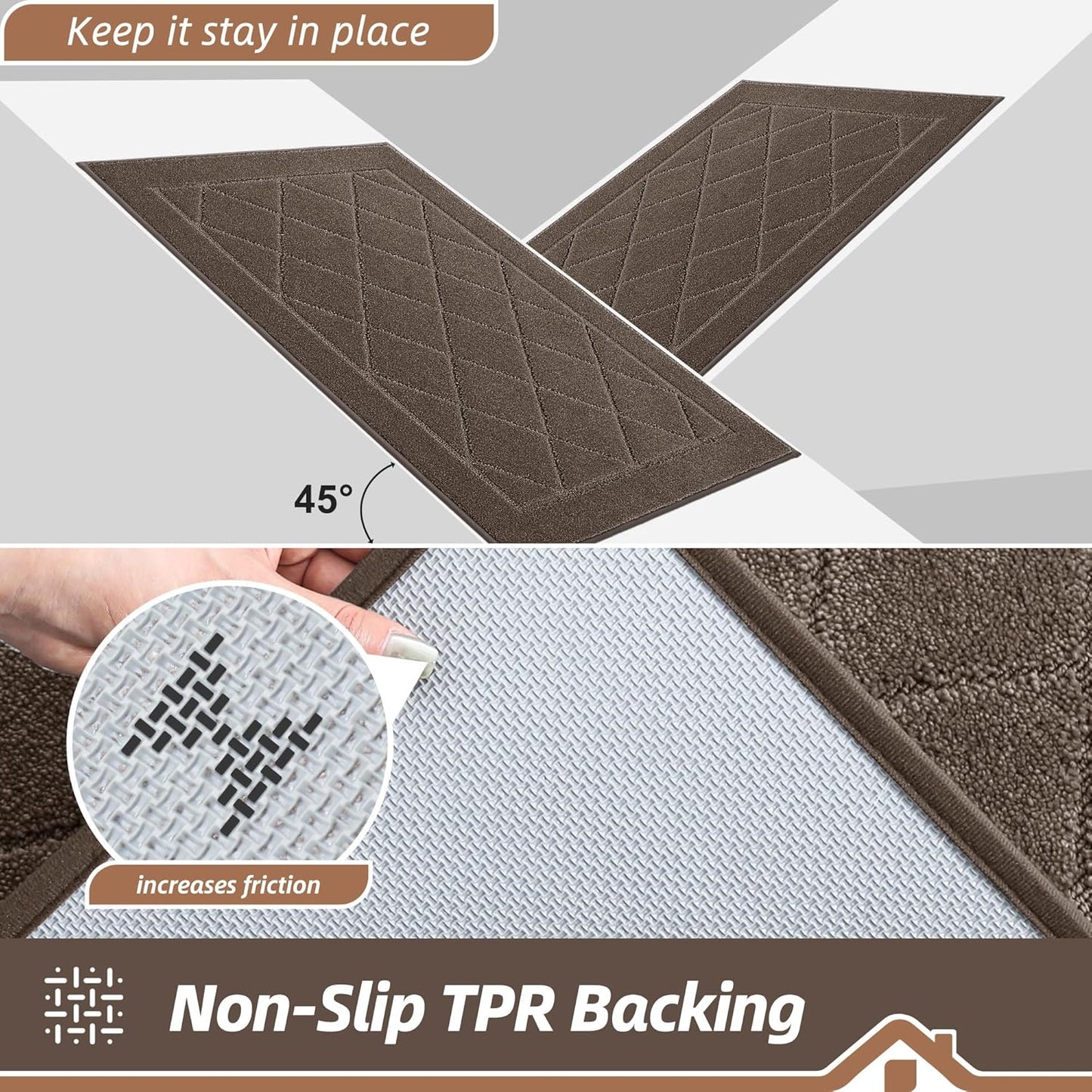 BEQHAUSE Dirt Trapper Door Mat 20" x 32", Doormat Non-Slip Entryway Rugs Washable, Dog Door Mat Stain Resistant and Absorbent Welcome Floor Mat for Front Back Door, Muddy Wet Shoes & Paws, Light Brown