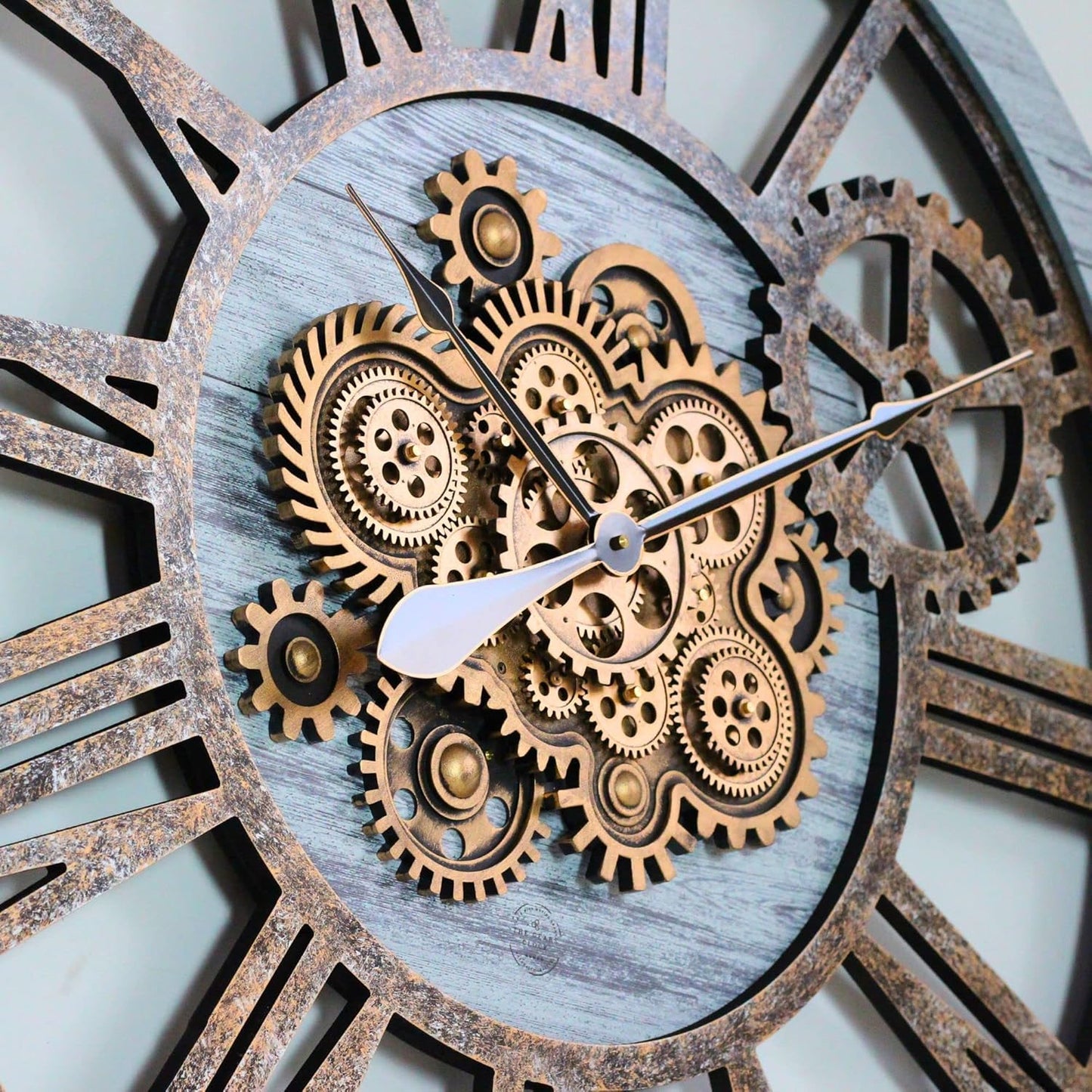 The Gears Clock 36'' Inch Real Moving Gear Wall Clock Vintage Industrial Oversized Rustic Farmhouse (Silver Grey)