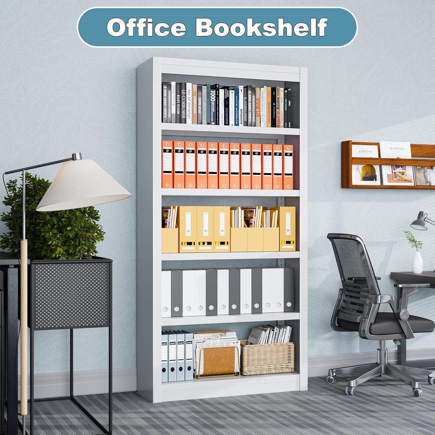 Bookcase, 5-Shelf Industrial Bookshelf, Large Storage Space, Adjustable Bookshelves, Perfect for Living Room, Home Office, Garage, Ideal for WFH Essentials & Home Office Upgrade