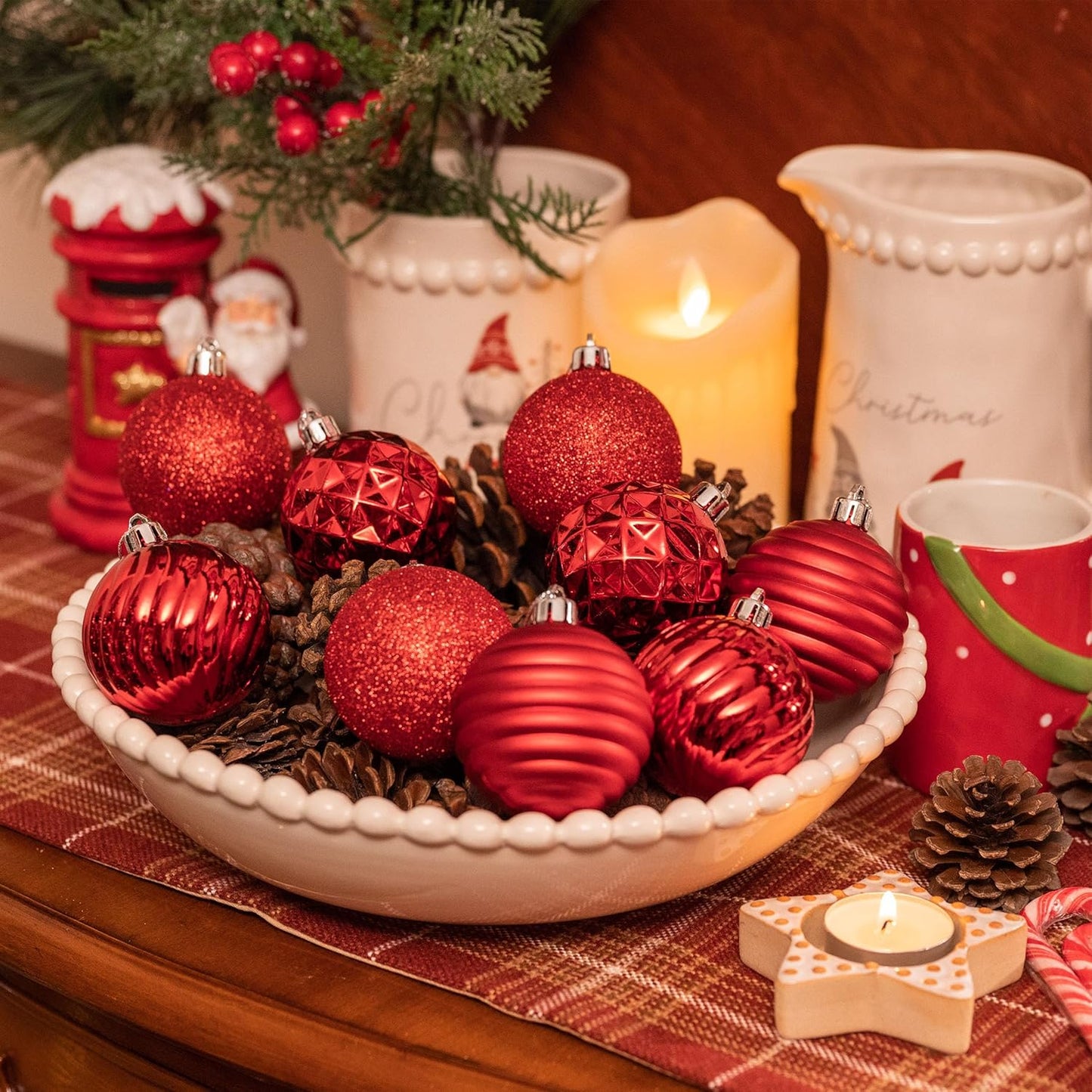 Valery Madelyn Christmas Ornaments Tree Decorations Set for Fall Halloween, 24ct Red Shatterproof Ball Ornaments, 2.36" Hanging Ornament Bulk for Xmas Holiday Party Decor