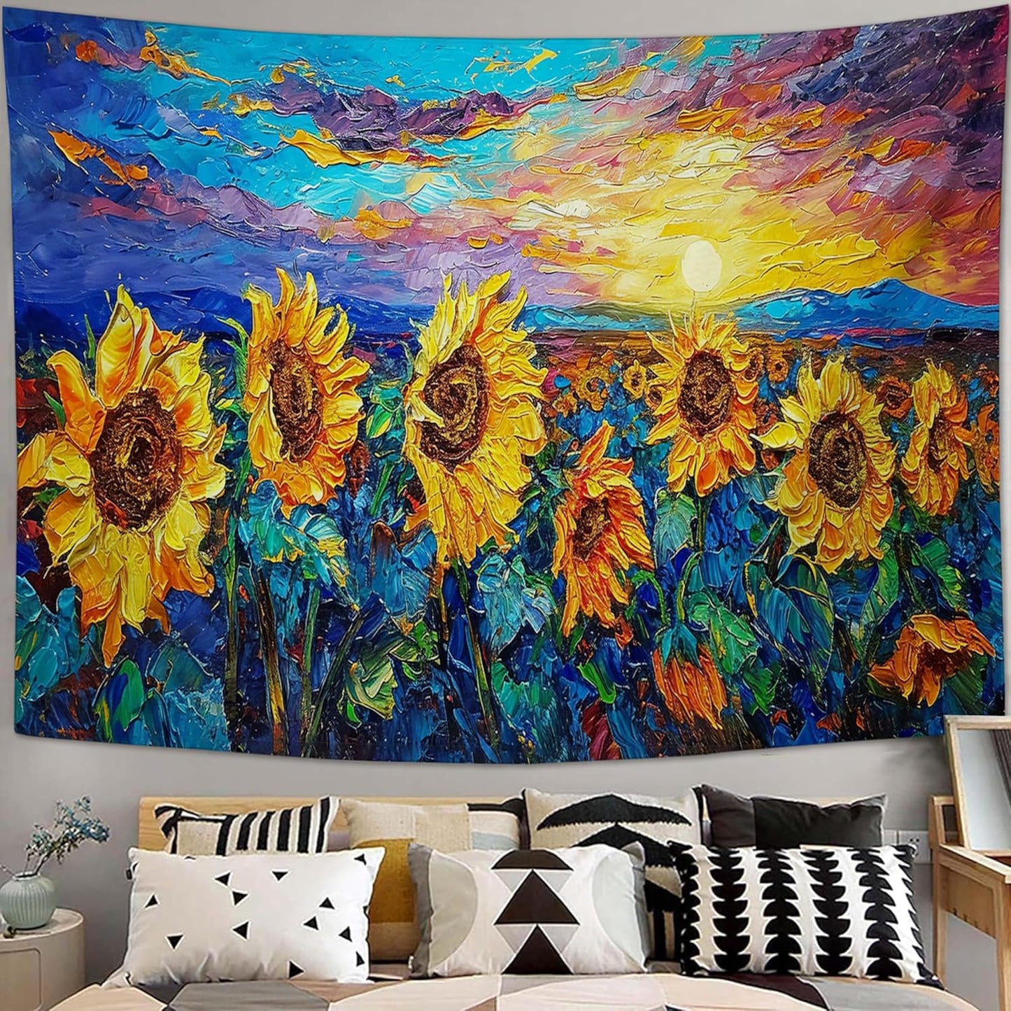 yowecso Sunflower Tapestry Sunset Flower Field Tapestry Wall Hanging for Bedroom Sunflower Tapestries Aesthetic Wall Decor for Home Dorm Living Room 50"x60"