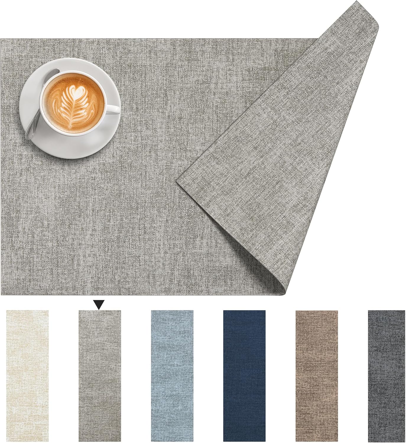 DOLOPL Placemats Set of 12, Reversible Wipeable & Heat Resistant Place Mats, Modern Faux Leather Table Mats for Kitchen, Neutral Waterproof Tablemats for Dining Table Decor, Wedding, Party(Grey)