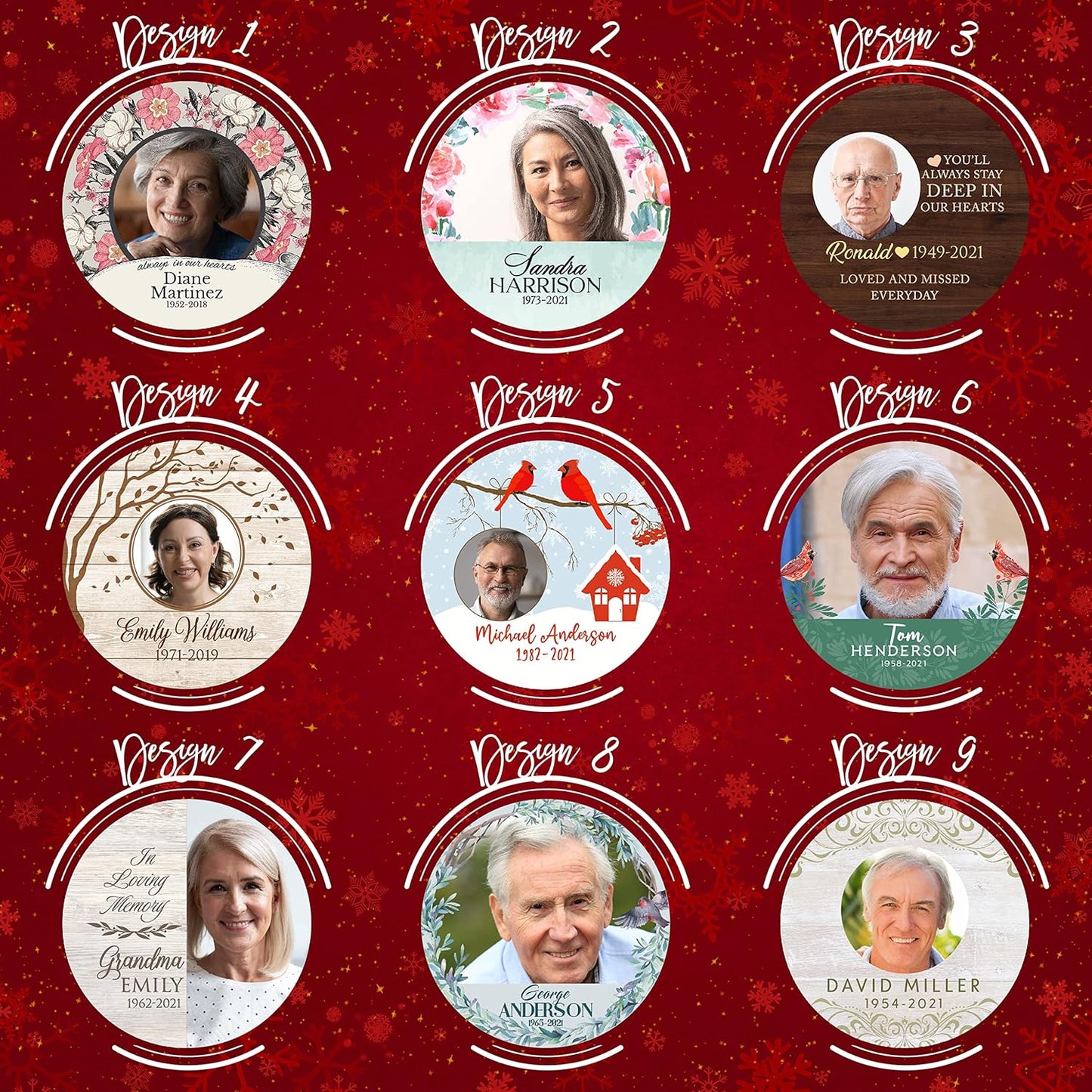 Cardinal Birds 1, Memorial Christmas Ornament Personalized with Photo, Name & Date - Upload Photo & Picture - 7 Designs, Memorial Ornaments Loss of Loved Ones – D5