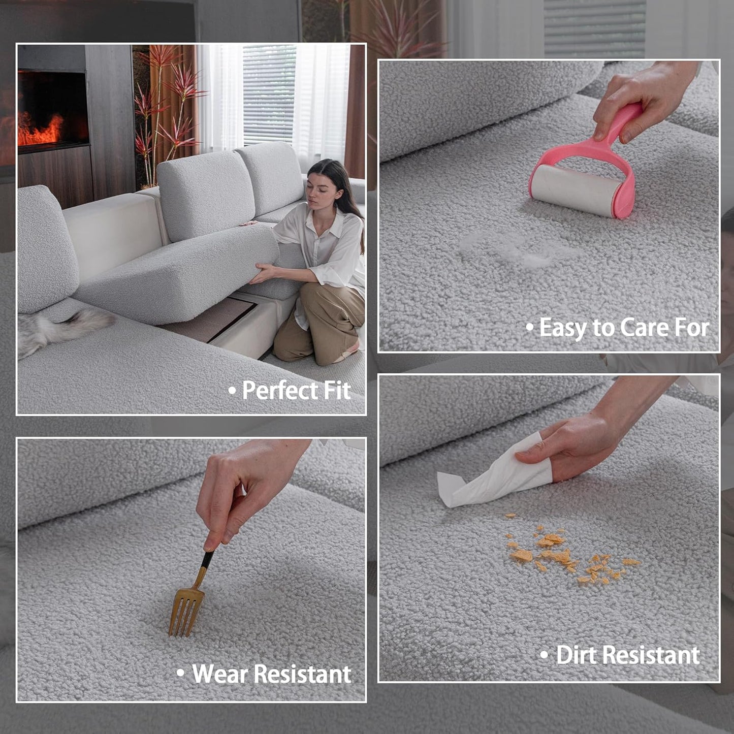 Couch Cushion Covers for Sectional Sofa, Stretch Soft Sofa Slipcovers Washable Wear-Resistant Universal Furniture Protector for Living Room(2 Seaters Covers, Light Gray)