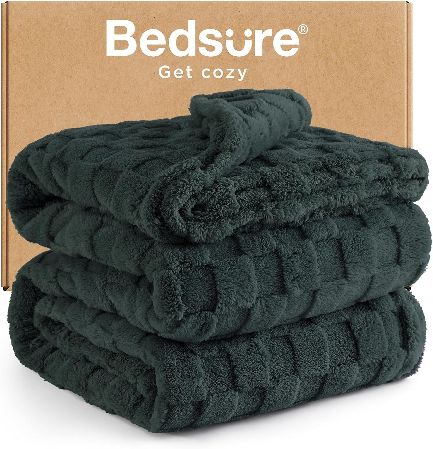 Bedsure GentleSoft Blankets Queen Size for Bed - Super Soft Cozy Blanket for Women Men Girls, Large Fuzzy Fleece Throw for Bedroom Decor, Dark Green, 90x90 Inches