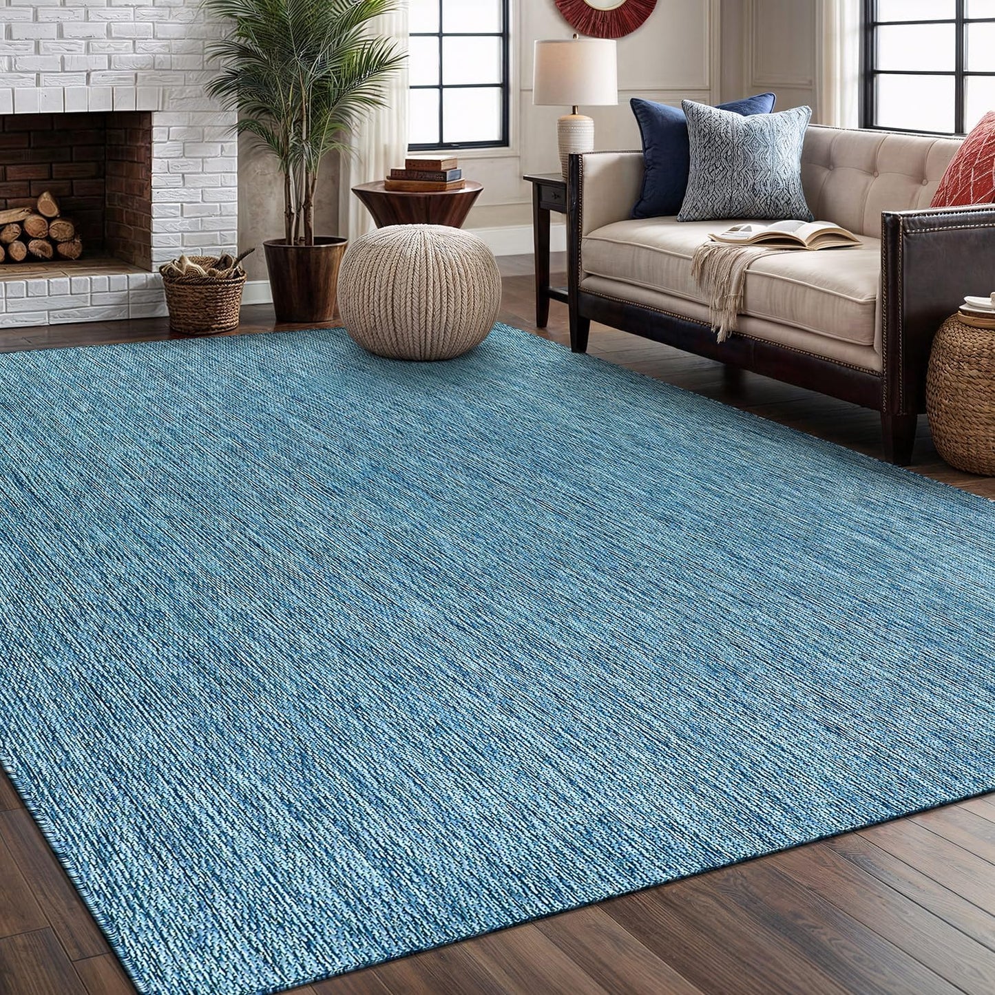 Washable Indoor Outdoor Rug Weather Resistant Carpet Modern Solid for Porch Deck Balcony Backyard Patio Rug 6x9 Aqua Blue