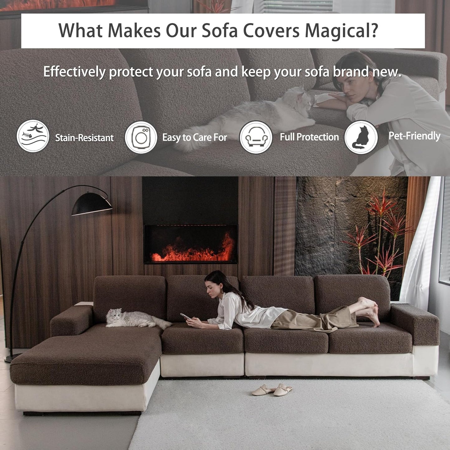 Couch Cushion Covers for Sectional Sofa, Stretch Soft Sofa Slipcovers Washable Wear-Resistant Universal Furniture Protector for Living Room(1 Piece Armrest Cover, Brown)