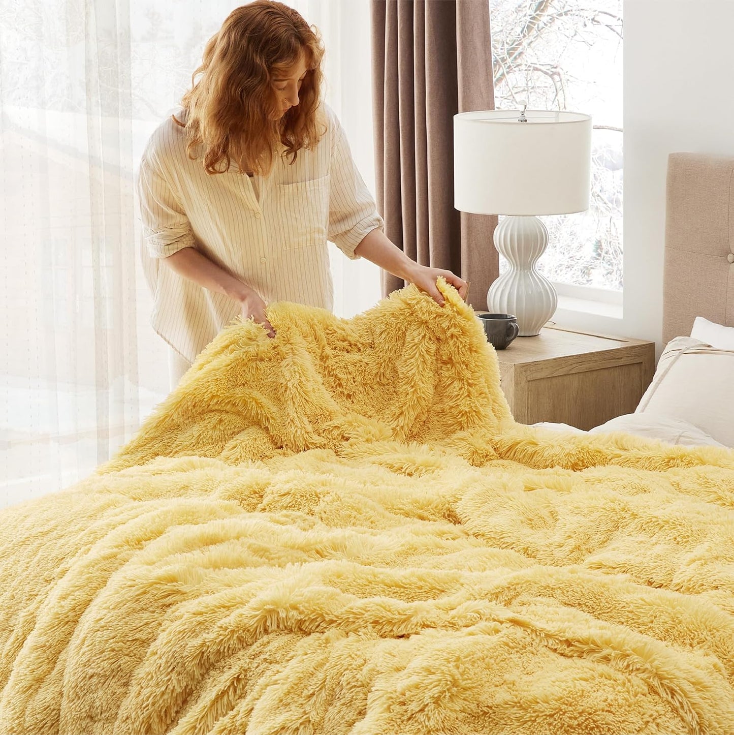Bedsure GentleSoft Fluffy Yellow Throw Blanket, Room Decor Yellow Gifts for Women Men, Soft Cozy Fuzzy Plush Thick Warm Sherpa Fleece Faux Fur Throw Blanket for Couch Bed, Gifts for Mom Dad, 50x60