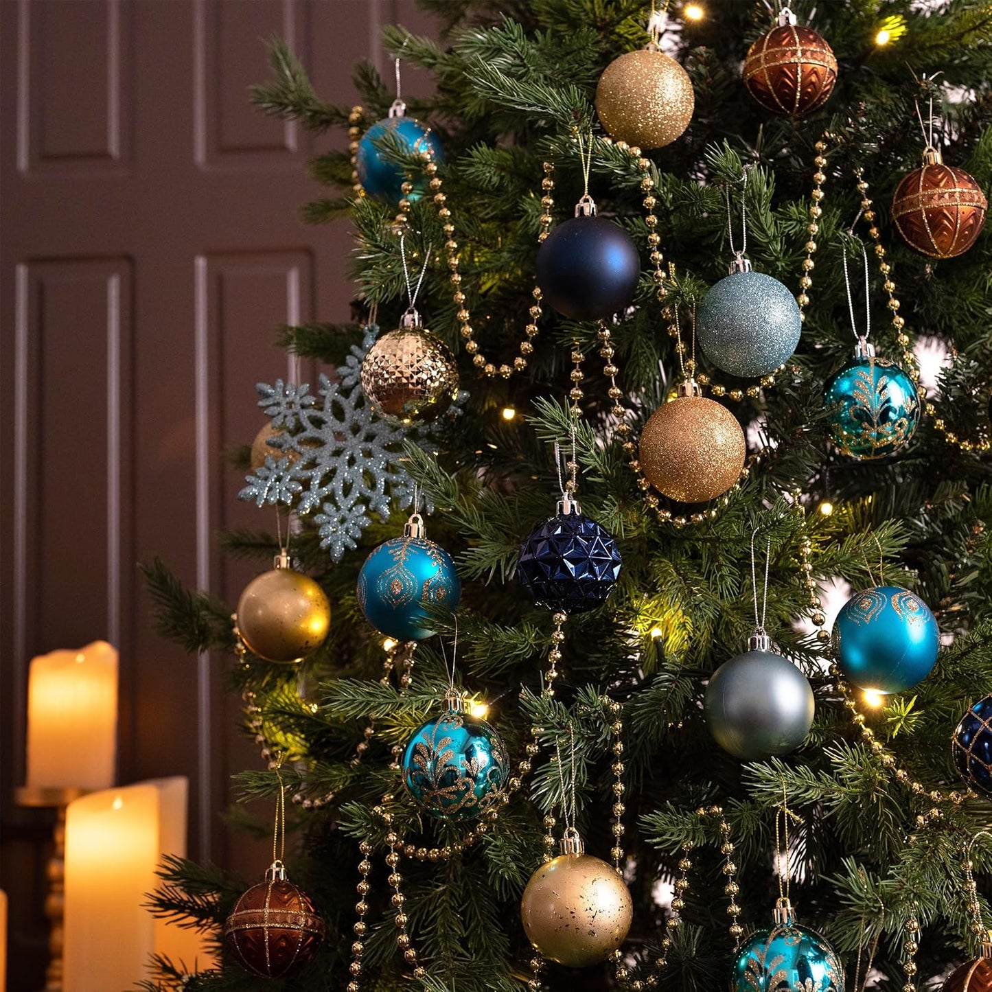 Valery Madelyn Christmas Tree Decorations Ornament Set for Fall Halloween, 50ct 2 Inches Blue and Gold Shatterproof Christmas Ball Ornaments Hanging Xmas Holiday Party Decor