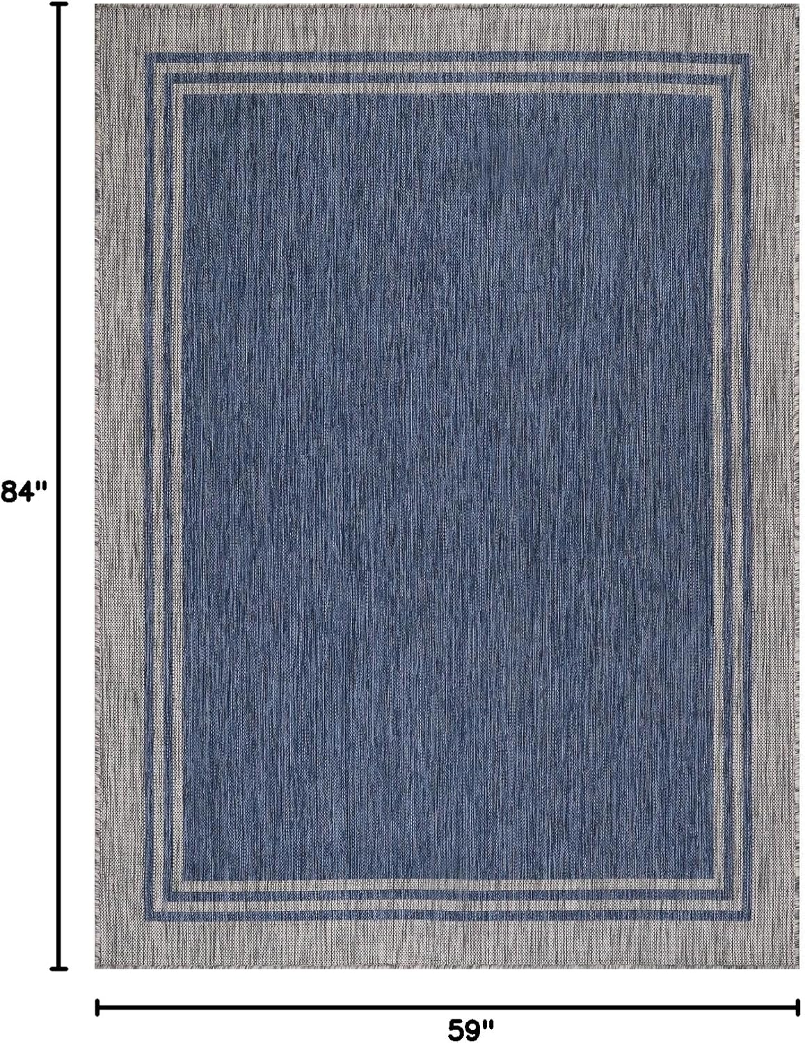 Bordered Outdoor Rug 5x7 Washable Outside Carpet for Indoor Patio Porch Waterproof Easy Cleaning Non Shedding Area Rugs Navy 5 x 7