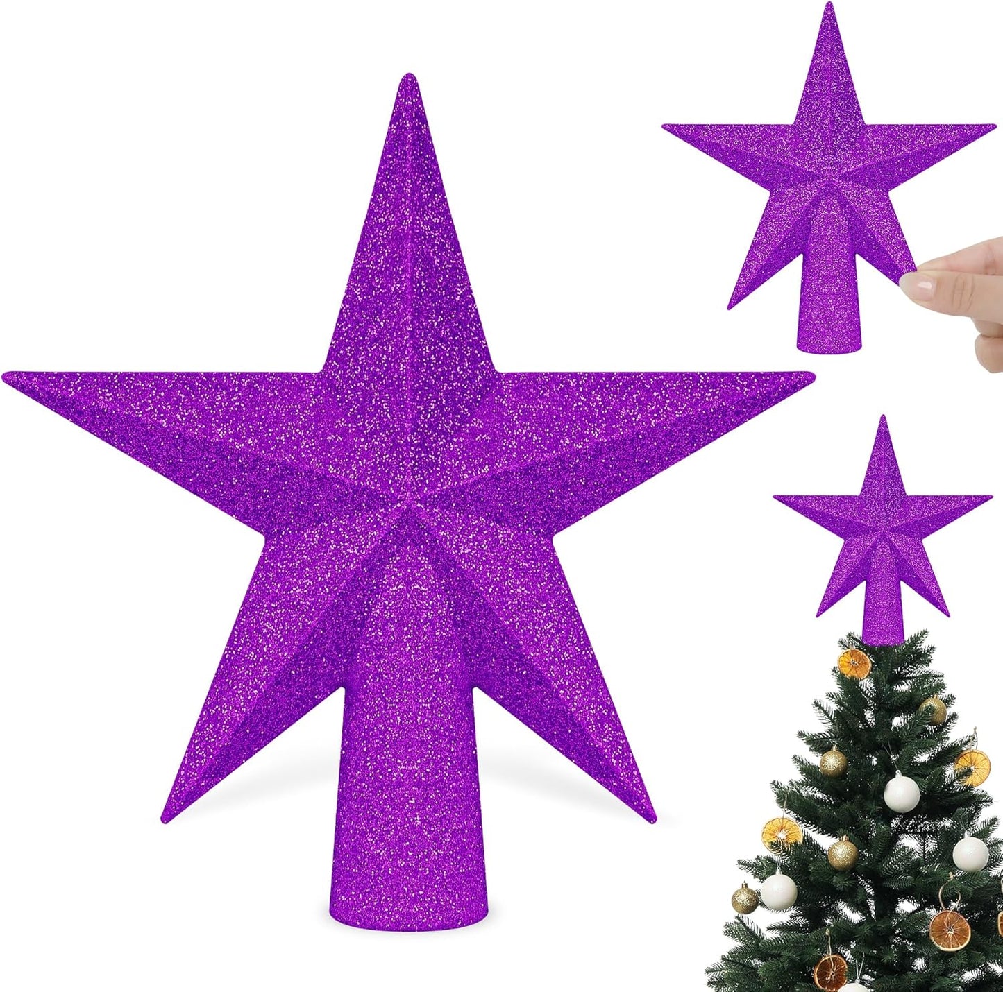 Christmas Tree Ornament, 6" Purple Star Christmas Tree Topper Decorations, Xmas Glitter 3D Bethlehem Star Tree Ornament, Waterproof Holiday Christmas Tree Topper Accessories for Home Outdoor