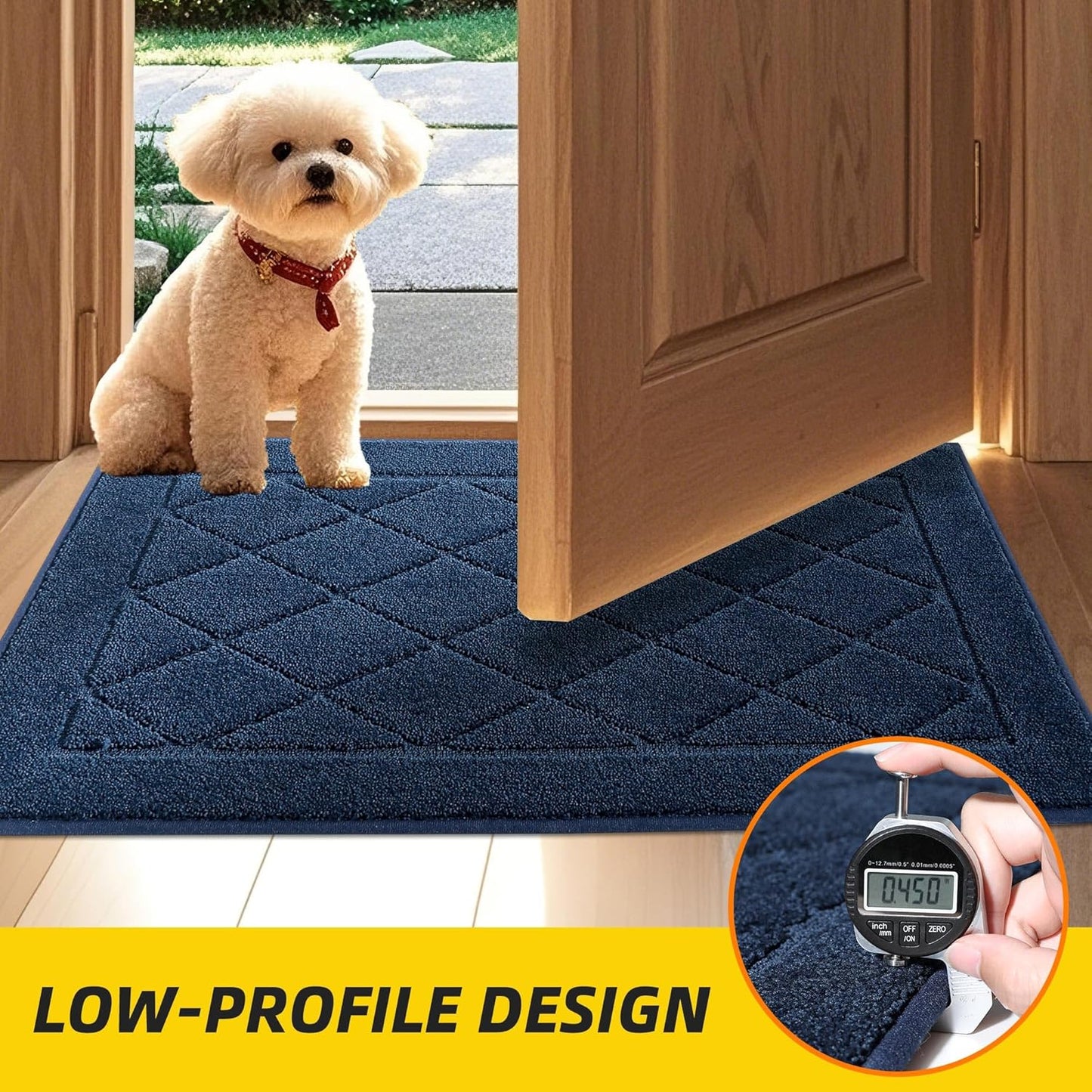 JSEI Dirt Trapper Door Mat 36"x60", Non-Slip Washable Entryway Mats, Dog Door Mat, Stain Resistant and Absorbent Floor Mats, Low Profile Welcome Mat for Front Back Door, Navy Blue