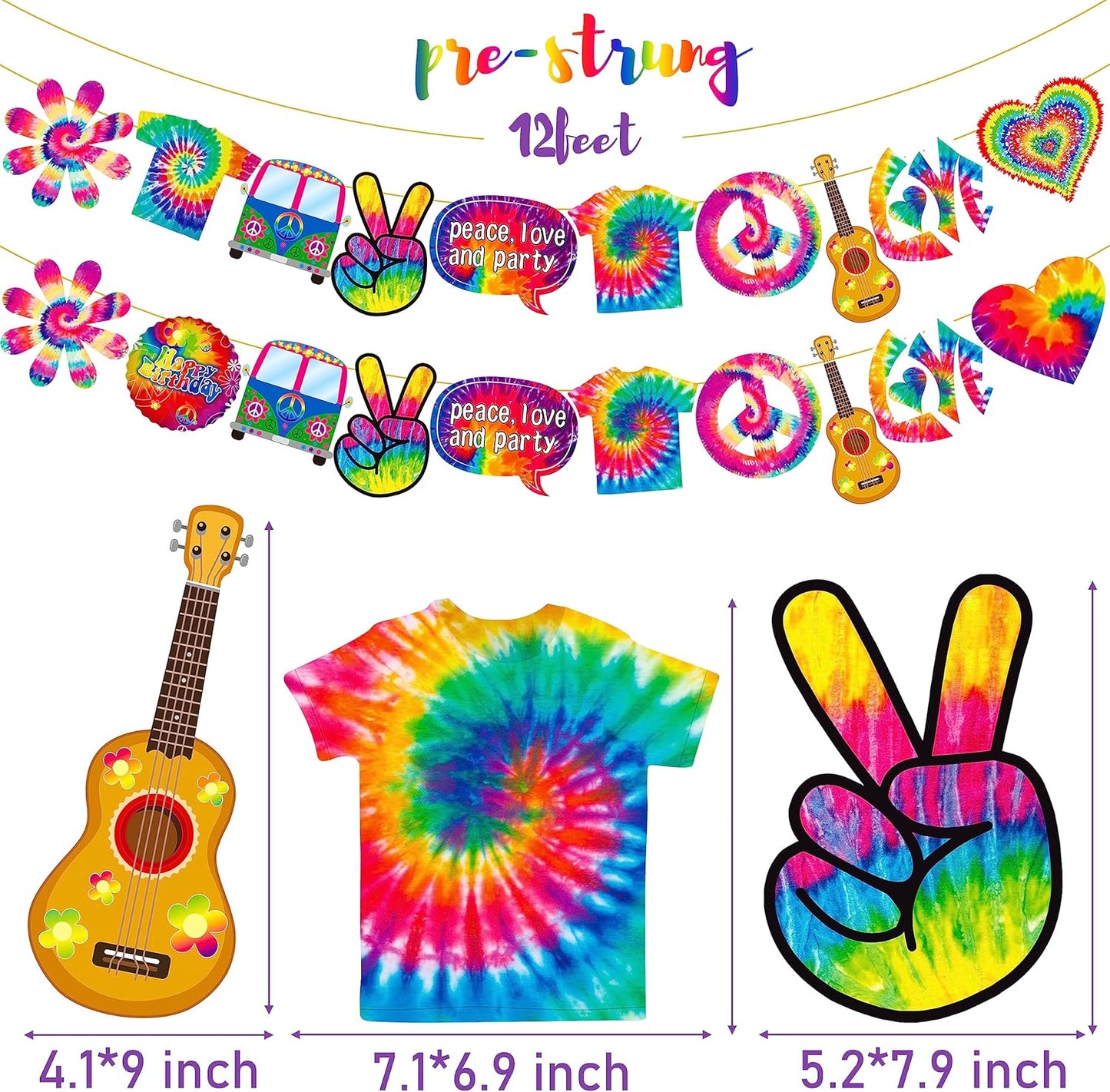 2pcs Tie Dye Birthday Banner Tie Dye Birthday Party Supplies Tie Dye Party Garland Decorations for Tie Dye Party Art Retro 60s 70s Theme Hippie Carnival Baby Shower Birthday Party Supplies