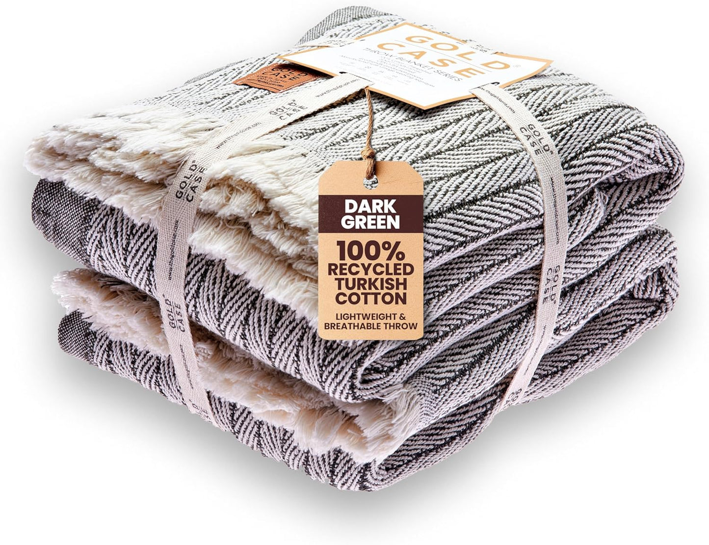 Gold Case Throw Blanket for Couch – 100% Recycled Turkish Cotton Blankets – Elegant Decorative Throw Blankets for Living Room Sofa – Woven Throws for Couch – Vintage Dark Green – 50x60 (Set of 2)