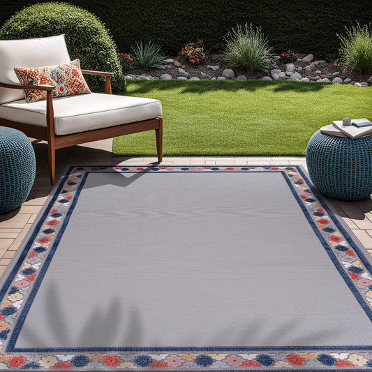 Beverly Rug Outdoor Rug 5x7 Modern Bordered Area Rugs for Indoor and Outdoor Patio Easy to Clean Non Shedding Living Room Porch Garden Washable Outside Carpet (5 x 7 Gray)