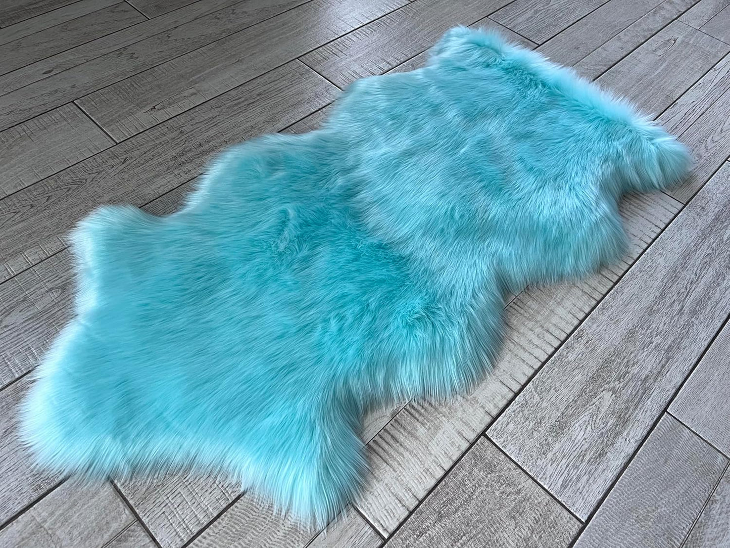 LAMBZY Faux Sheepskin Super Soft Hypoallergenic Free Shape Silky Shag Rug, Luxury Shaggy Plush Carpet for Bedrooms Living Kids Room Sofa Rugs (Blue, Single and a Half 2'x4')