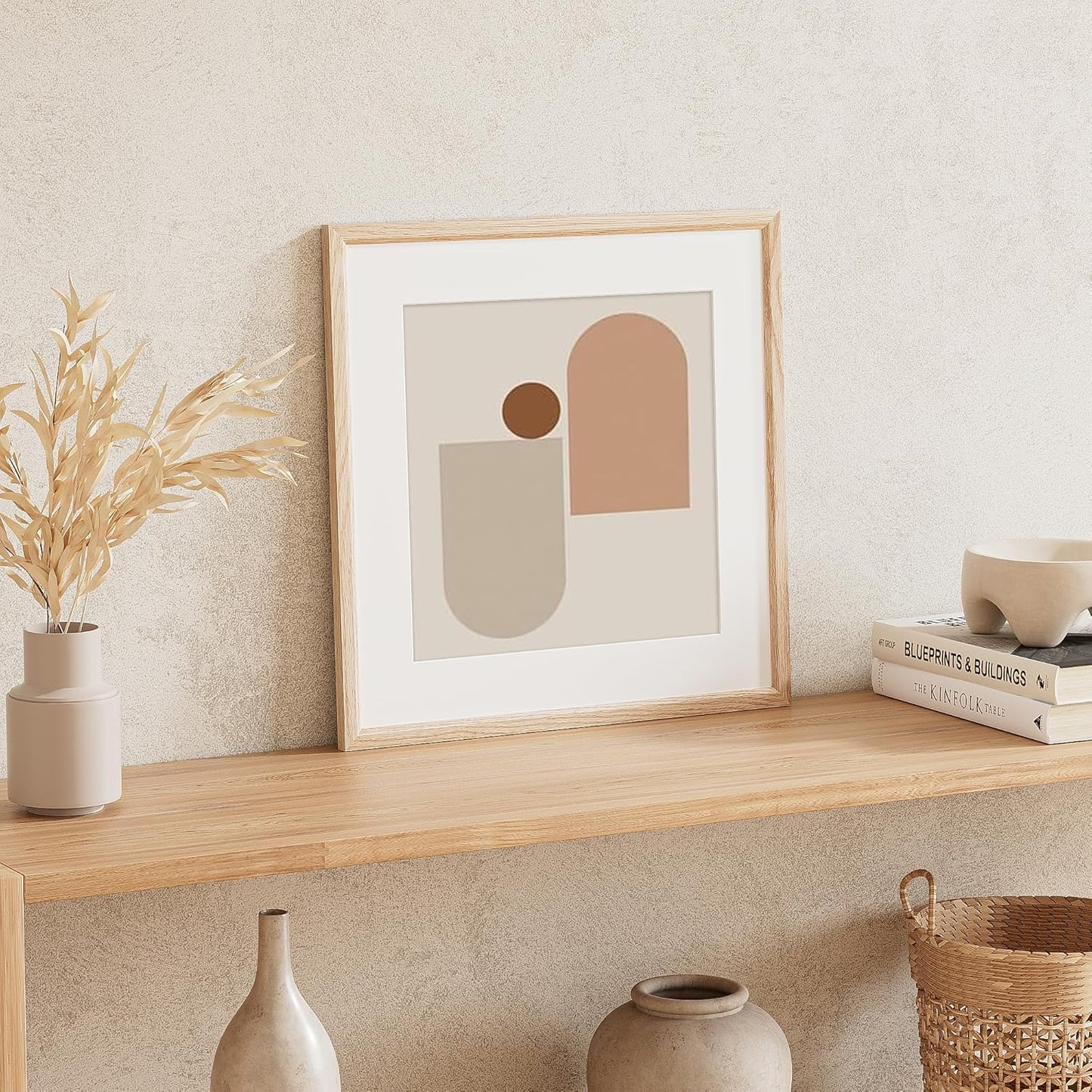 16x16 Picture Frame Set of 4 Natural Solid Oak Photo Frames with 12x12 Removable Mat Wall Hanging Large Handcrafted Frame with HD Plexiglass Wall and Tabletop Display Large Poster Frame