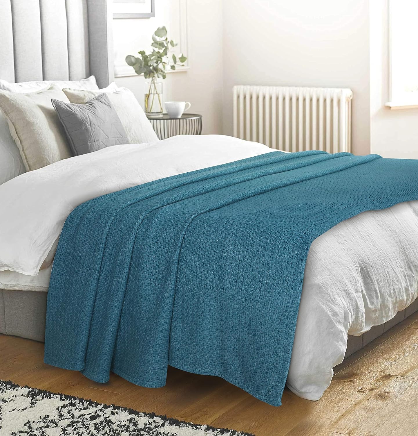 Elvana Home 100% Cotton Bed Blanket, Breathable Bed Blanket King Size, Cotton Thermal Blankets King, Perfect for Layering Any Bed for All Season, Teal Green