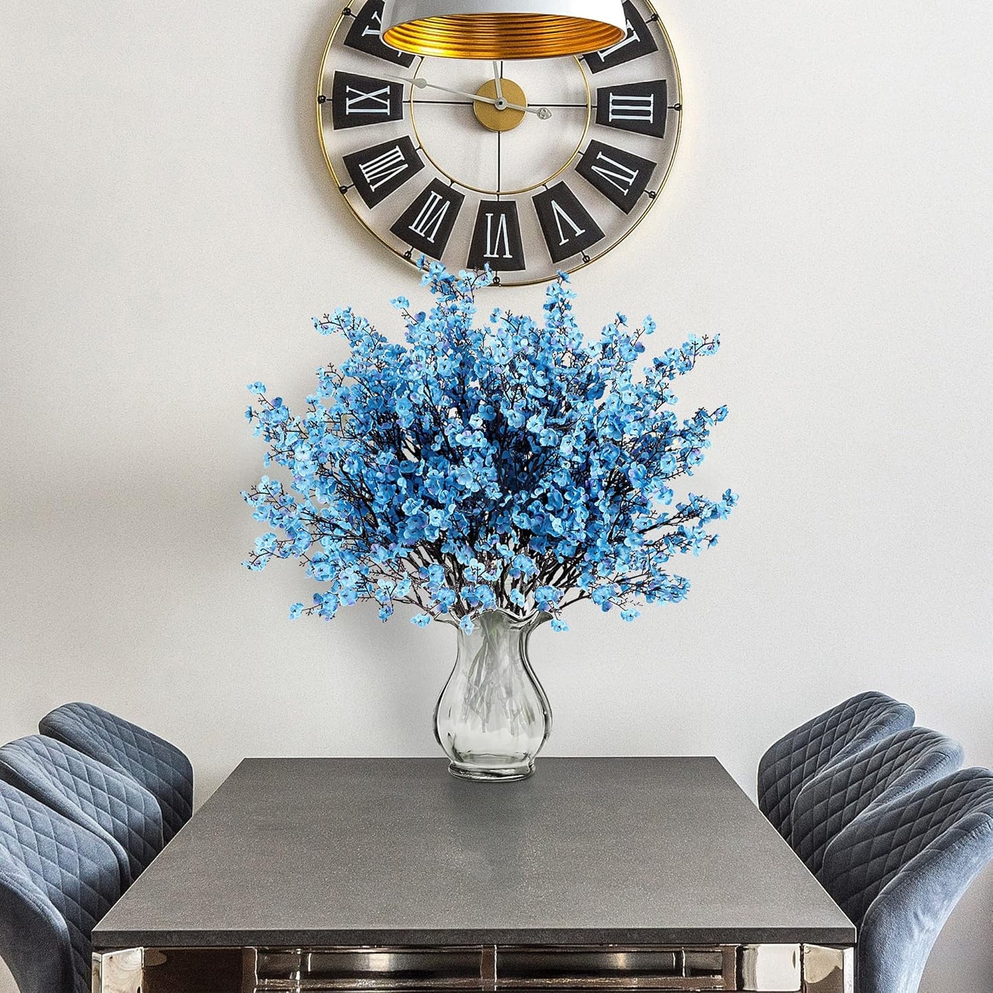 Sggvecsy 10 Pcs Babys Breath Artificial Flowers Gypsophila Bouquets Bulk Real Touch Fake Silk Flowers for Home Wedding DIY Floral Arrangement Kitchen Table Centerpiece Festival Decoration (Blue)