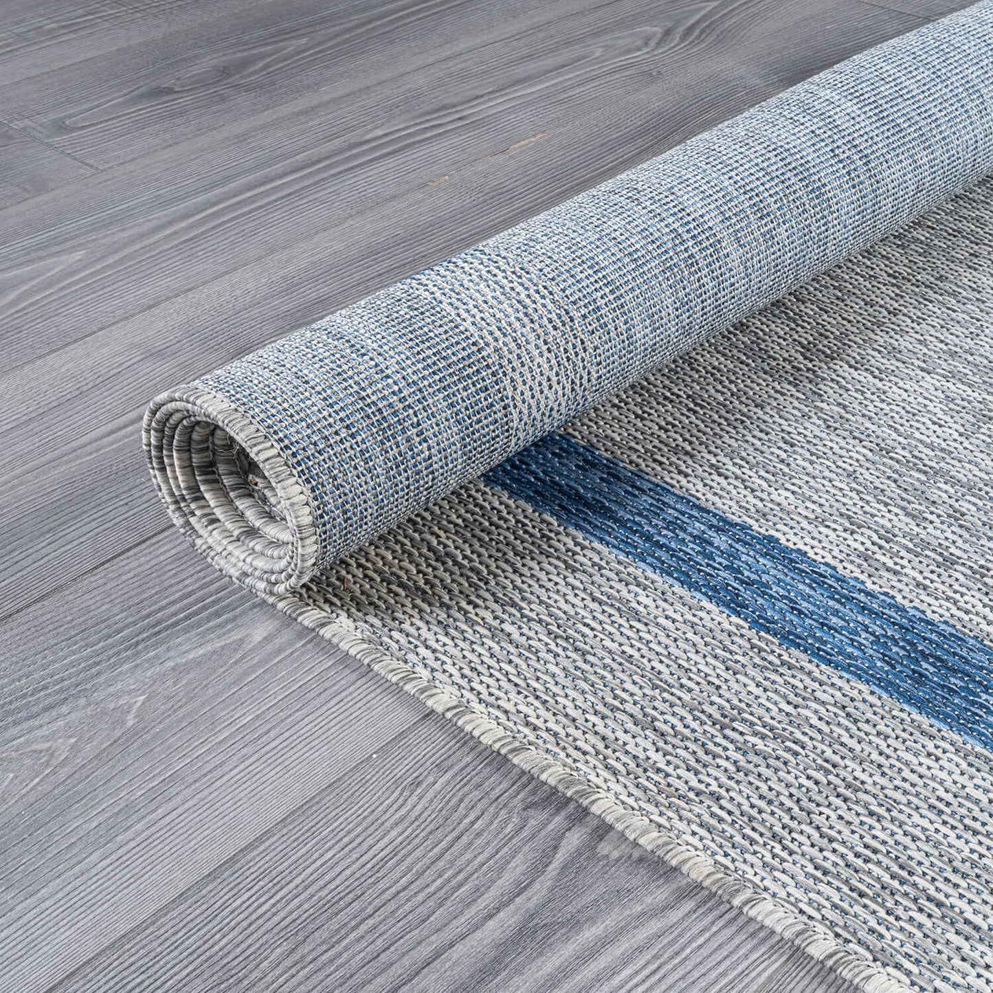 Bordered Outdoor Rug 5x7 Washable Outside Carpet for Indoor Patio Porch Waterproof Easy Cleaning Non Shedding Area Rugs Silver Gray - Blue 5 x 7