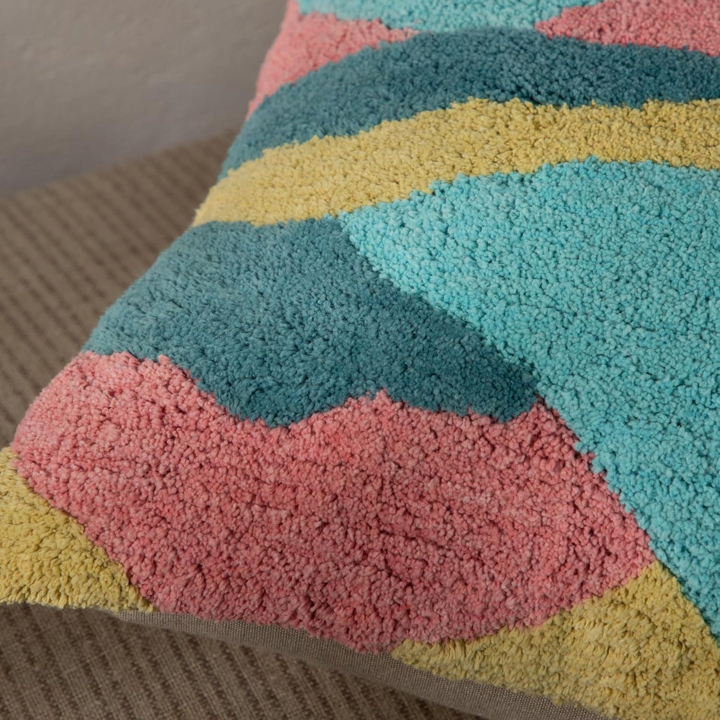 Tuffting Embroidery Decorative Throw Pillow Cover, 18 x 18 inches (Multi)