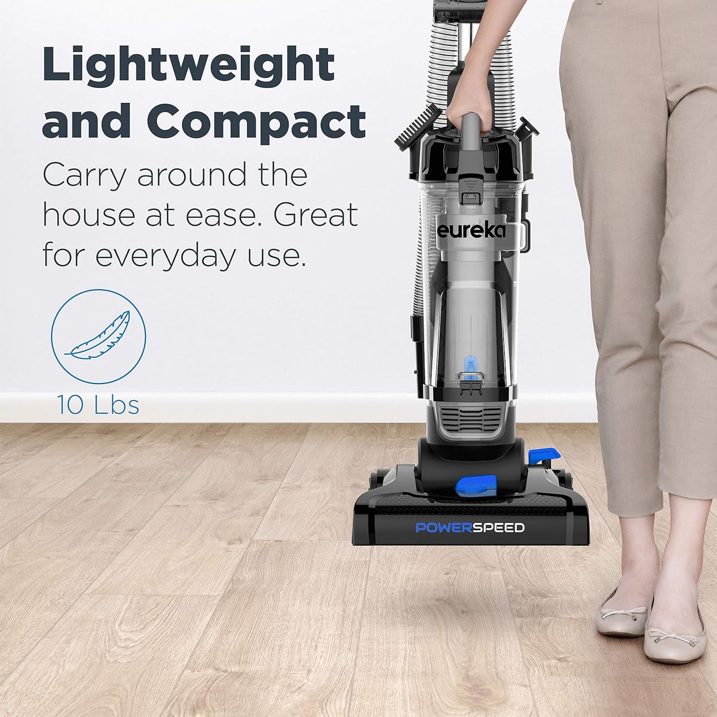 Eureka PowerSpeed Lightweight Upright Vacuum Cleaner for Carpet and Hard Floor, Powerful Bagless Upright Vacuum Cleaner for Home Pets, NEU181A, Blue