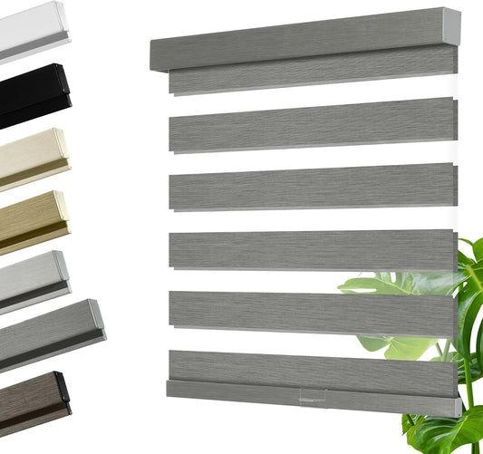 Cordless Zebra Blinds for Windows, Blackout Interior Blinds,Easy to Install,UV Protection,for Offices and Home,Custom Roller Shades, Mousse Grey,13" W x 56" H