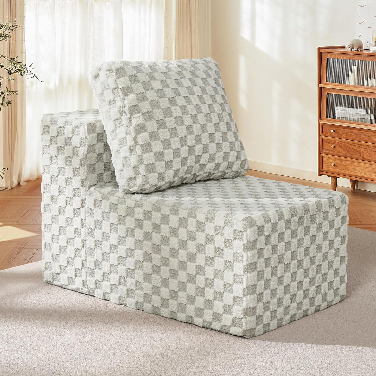 Single Sofa 1 Seat Couch with Deep Seat Memory Foam Cloud Chair with Pillows Large Sofa with L Shape for Living Room Bedroom (Plush GREYOLIVE, Single)