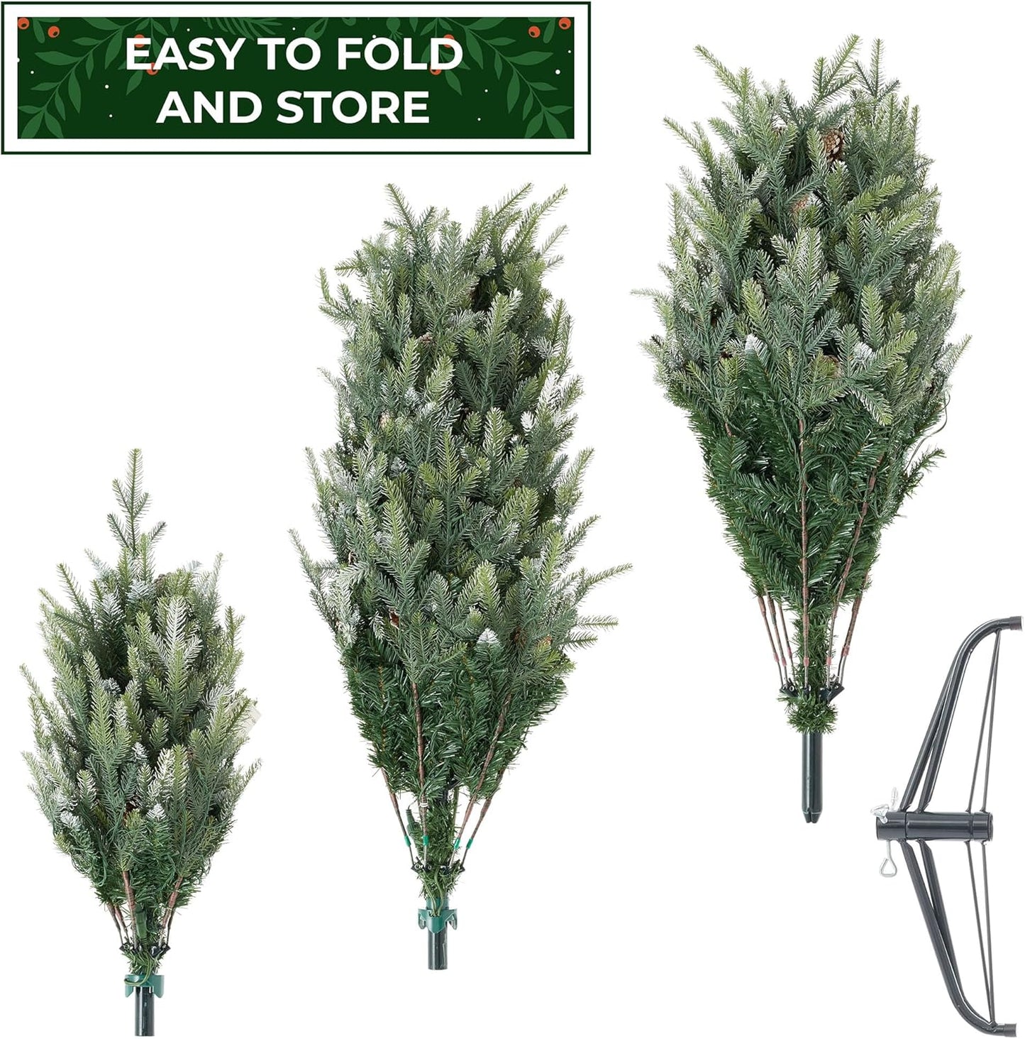 Casafield 6.5FT Pre-Lit Frosted Slim Aspen Fir Artificial Holiday Christmas Tree with White & Multicolored LED Lights, Partially Flocked Realistic Noble Fir with Metal Stand