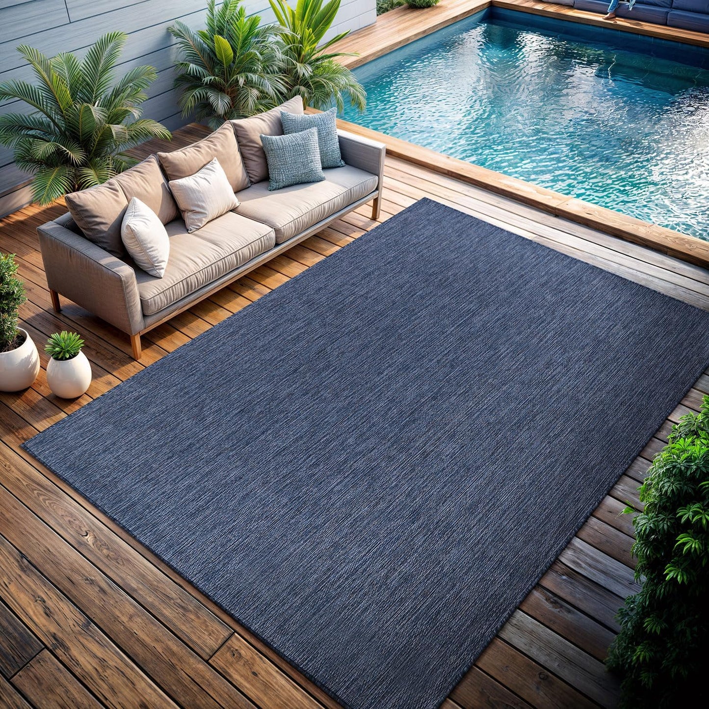 CAMILSON Outdoor Rug 10x14 Modern Area Rugs for Large Indoor and Outdoor Patios and Porches - Waterproof, Washable, Non-Shedding, Easy-to-Clean Outside Carpet (10 x 14, Solid - Navy Blue)