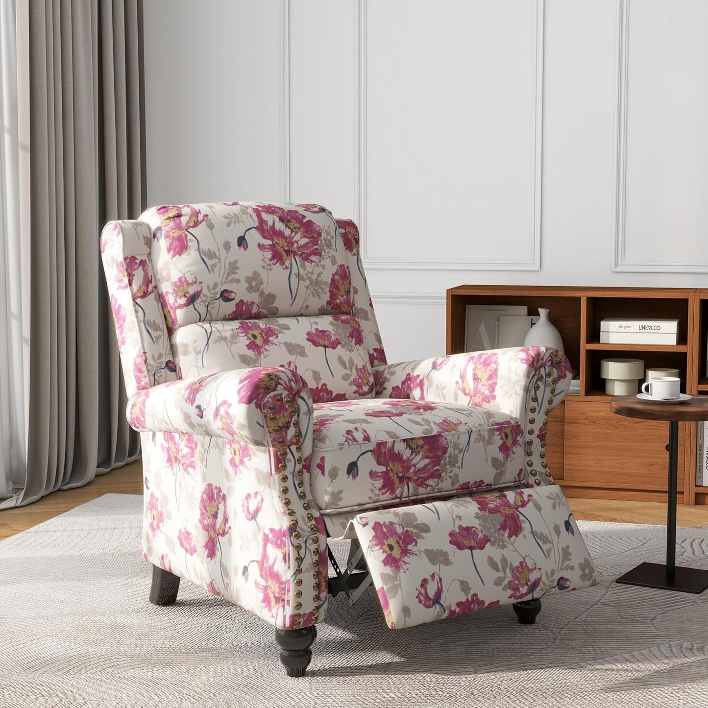 UIXE Pushback Recliner Chair, Fabric Armchair Push Back Accent Chair, Rivet Trim Club Chair Home Theater Overstuffed Single Sofa Reading Seat for Living Room, Pattern