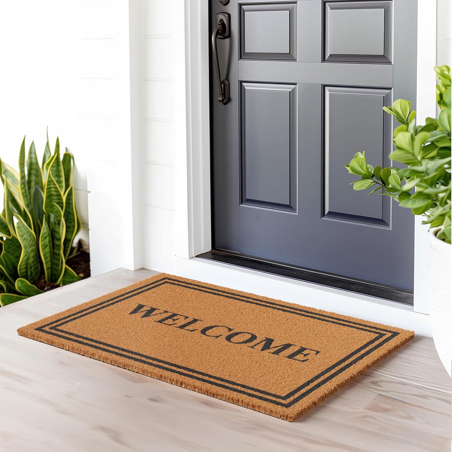 Barnyard Designs Natural Coco Coir Heavy Duty Backing Doormat - Large Cute Non-Slip Front Door Welcome Mat for Outside Entrance or Porch Entry, Brown (24x36, Welcome)