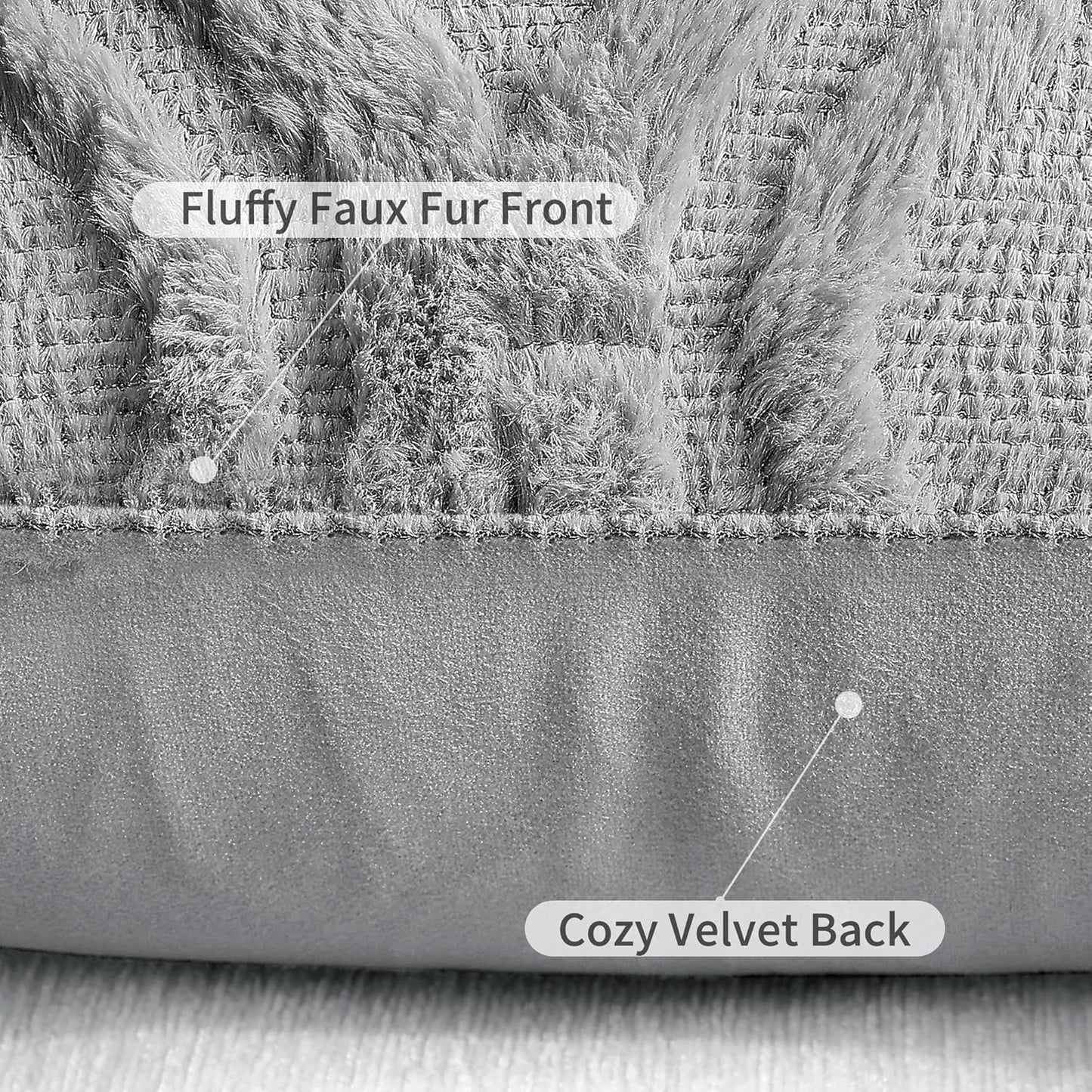 decorUhome Fall Throw Pillow Covers 26x26 Inch Set of 2, Soft Plush Decorative Faux Fur Grey Solid Couch Pillow Covers, Accent Farmhouse Neutral Square Euro Pillow Cases for Sofa Bed Living Room