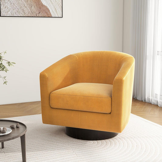 Swivel Barrel Accent Chair, Modern Round Corduroy Fabric Arm Chair for Living Room, Bedroom, Comfy Club Reading Chairs for Adults (Corduroy Orange, Set of 1)