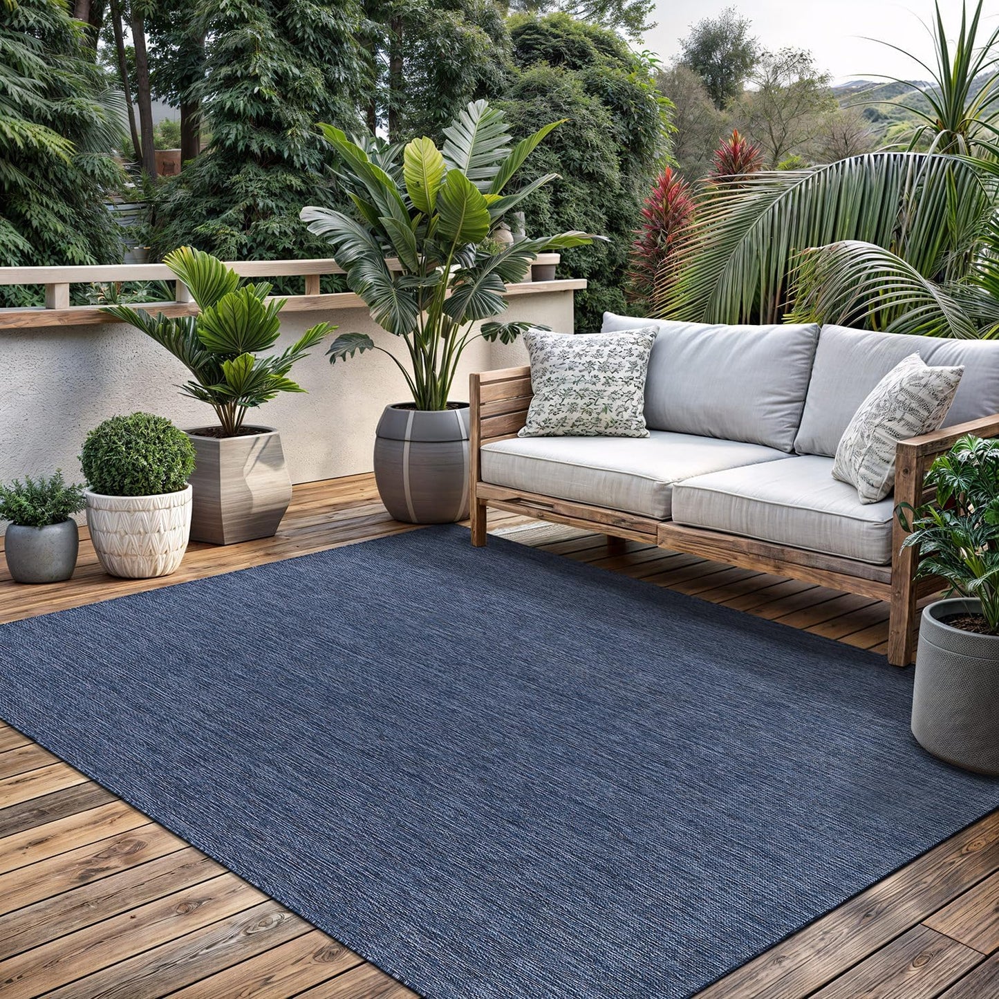 Washable Indoor Outdoor Rug 8x10 Weather Resistant Area Rugs Modern Solid for Porch Deck Balcony Backyard Patio Outside Carpet (8 X 10 Azure Blue)