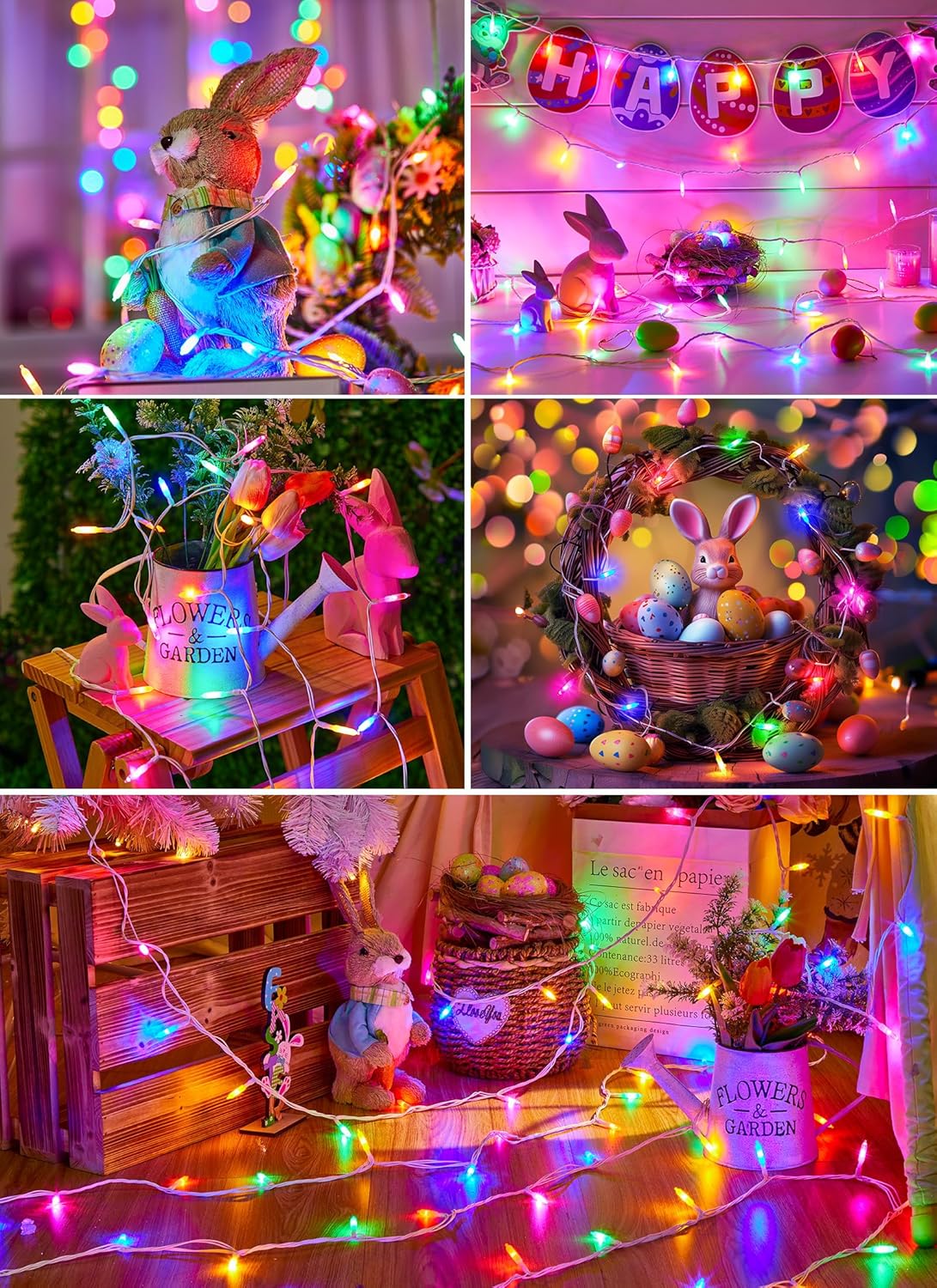 Pink + Multicolor Mini String Lights, 39 Feet 100 LED Pastel Mini Lights with 8 Lighting Modes, Connectable Twinkly Light for Indoor Outdoor Party Yard Garden Patio Home Wreath Holiday Easter Decor