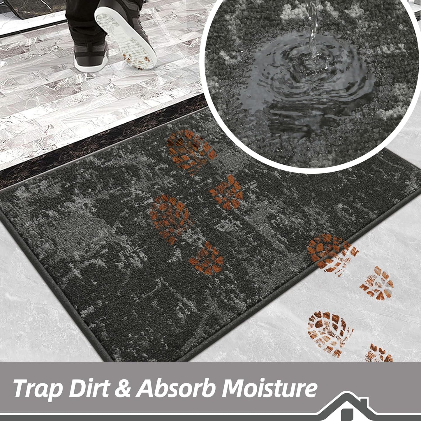 BEQHAUSE Dirt Trapper Door Mat 24"x36" Non-Slip Door Mats Washable Entryway Rugs Stain Resistant Doormat Absorbent Welcome Floor Mat for Front Back Door, Muddy Wet Shoes & Paws,Dark Grey