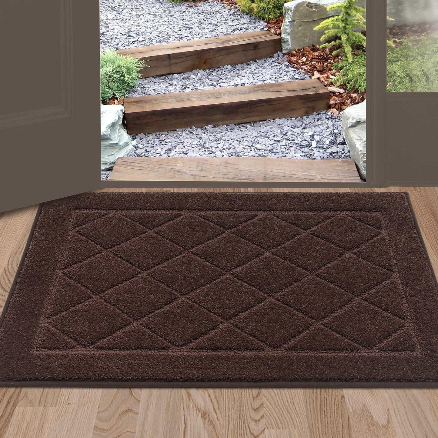 BEQHAUSE Dirt Trapper Door Mat 24" x 36", Doormat Non-Slip Entryway Rugs Washable, Dog Door Mat Stain Resistant and Absorbent Welcome Floor Mat for Front Back Door, Muddy Wet Shoes & Paws, Brown