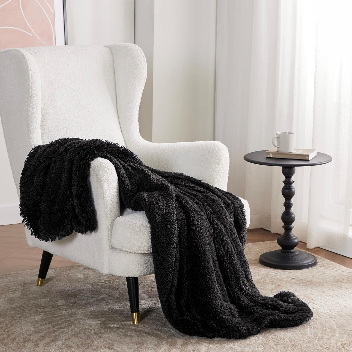 Bedsure GentleSoft Fluffy Black Throw Blanket Gifts for Men, Black Decor Soft Cozy Fuzzy Plush Minky Thick Warm Sherpa Fleece Faux Fur Throws for Couch Bed, Furry Blanket Gifts for Mom Dad, 50x60