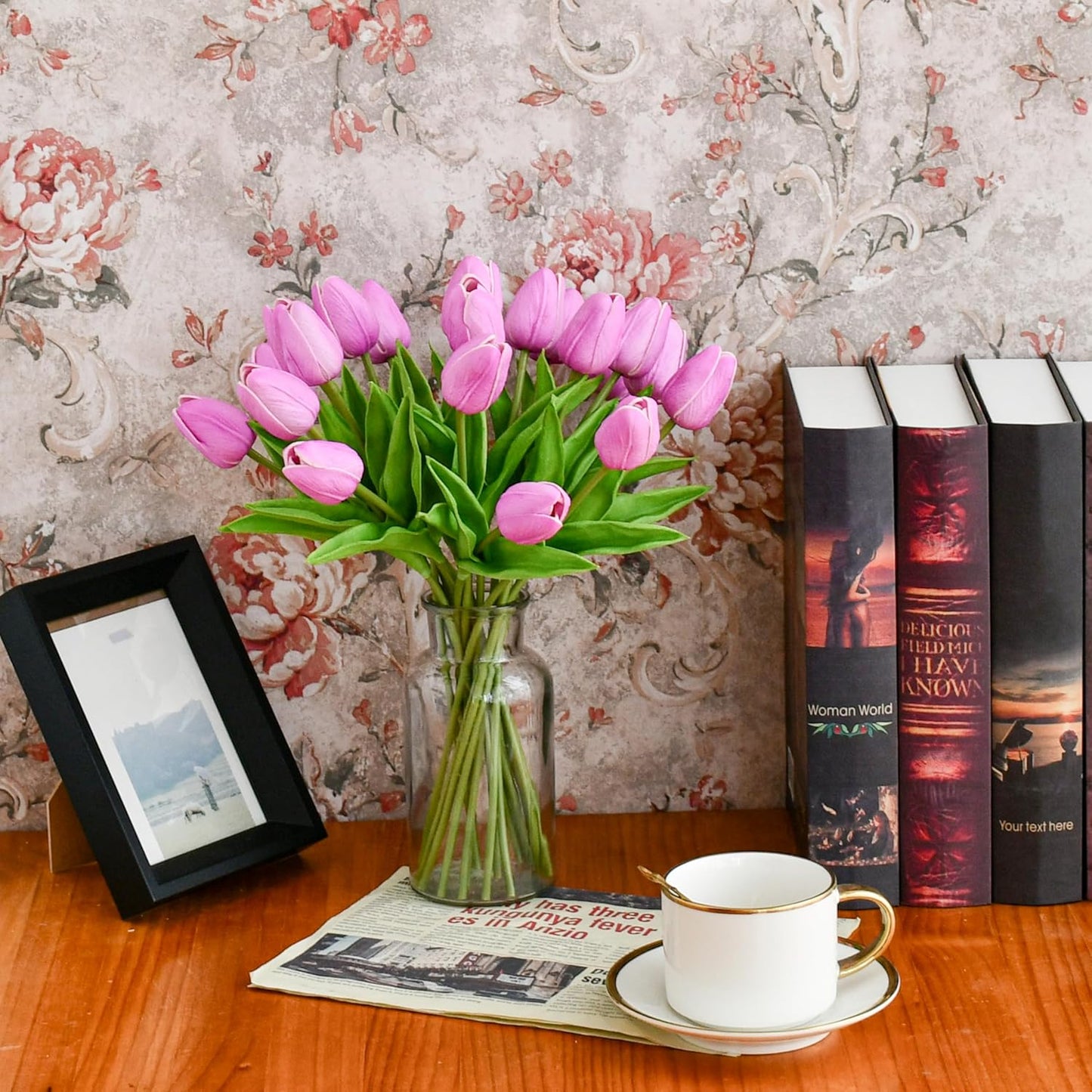 Mandy's Artificial Tulips 20 Stems Lavender PU Faux Flowers for Wedding Home Decor 13.5 Inch