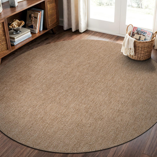 CAMILSON Easy Jute Round Rug 6ft Indoor Outdoor Natural Color Fiber Area Rugs for Living Room Patio and Kitchen Rug Solid Boho Woven Design Easy-Cleaning Washable Outside Carpet Alfombras (6 Round)