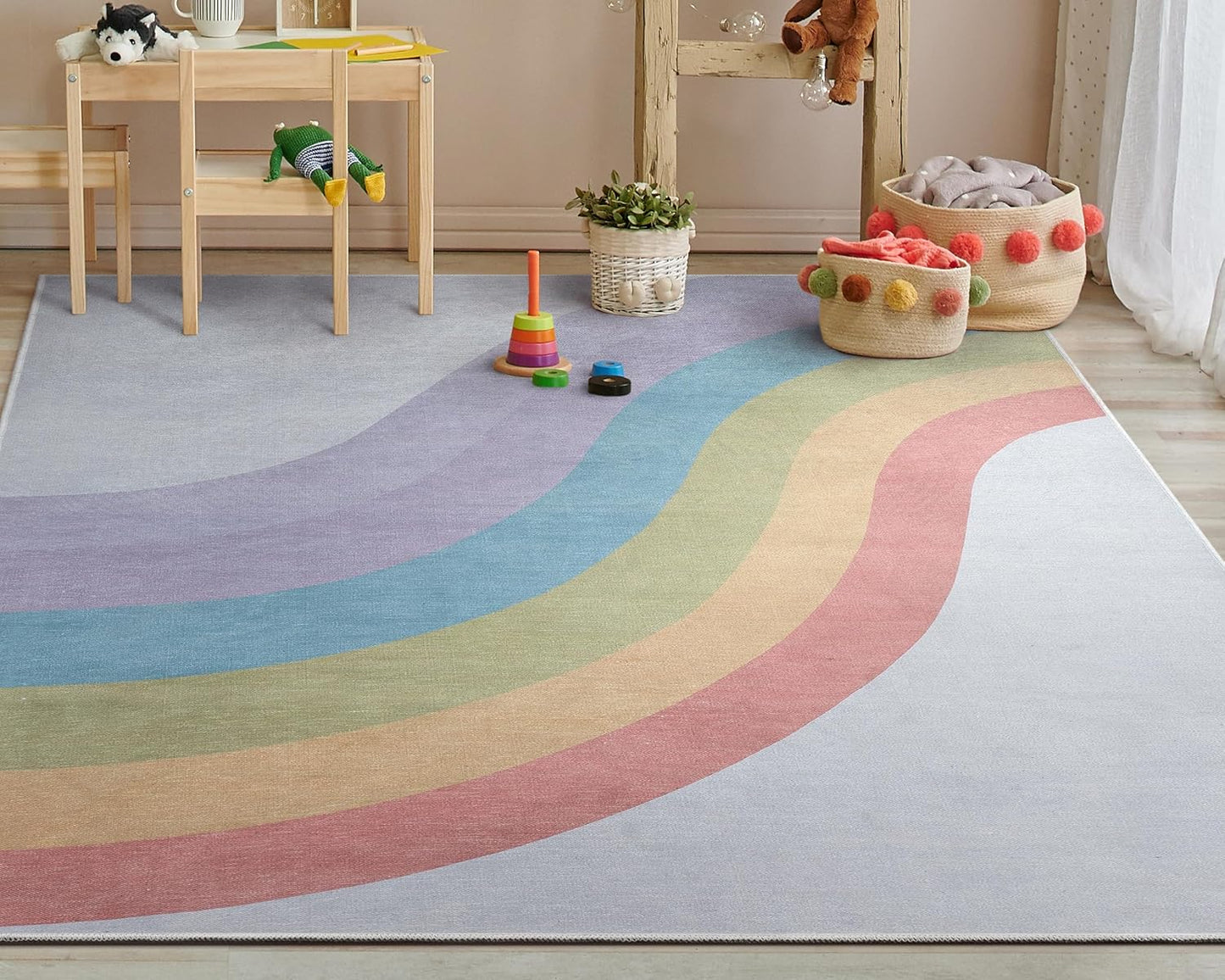 Well Woven Kids Rugs Rainbow 9'10" x 13' Multi Color Modern Flat-Weave Playroom Area Rug