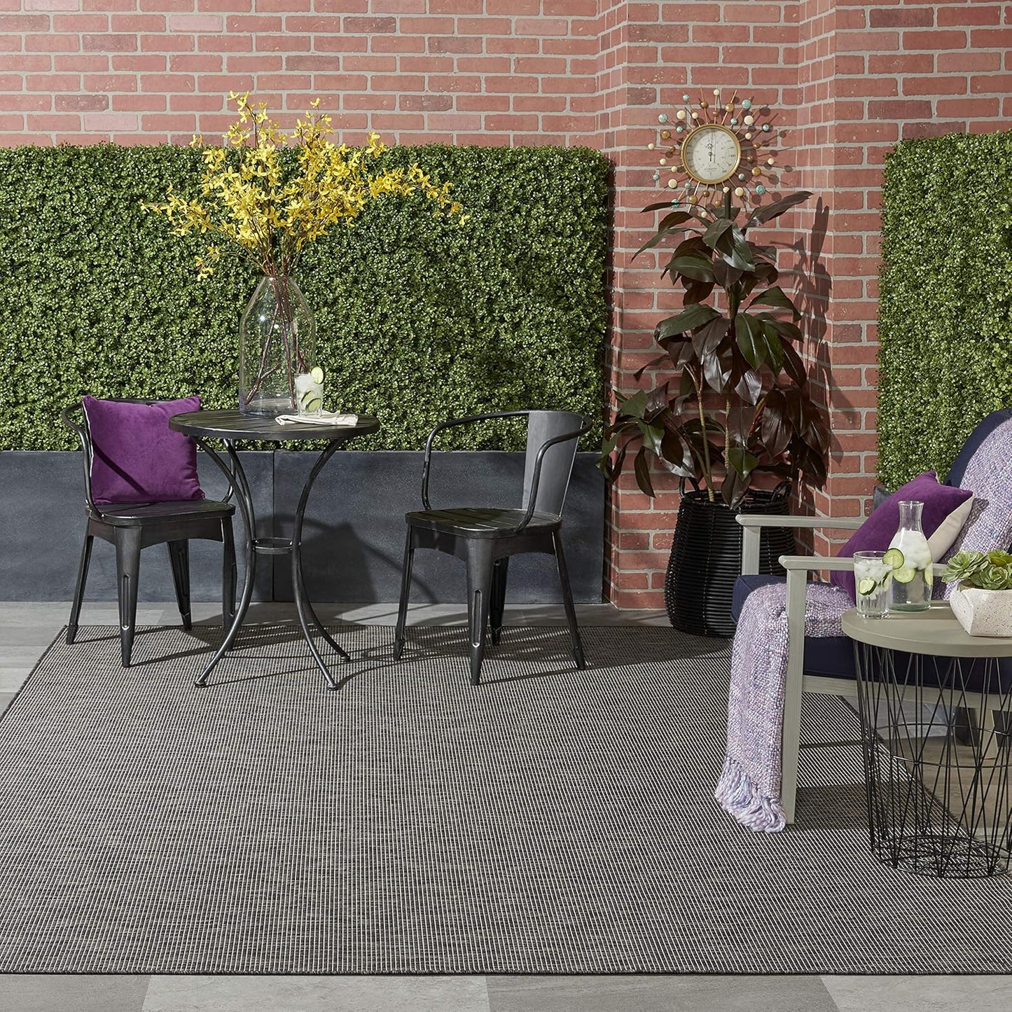 Nourison Home Positano Charcoal 8' x 10' Area Rug, Modern, Solid, Indoor/Outdoor, Easy Cleaning, Non Shedding, Bed Room, Living Room, Deck, Backyard