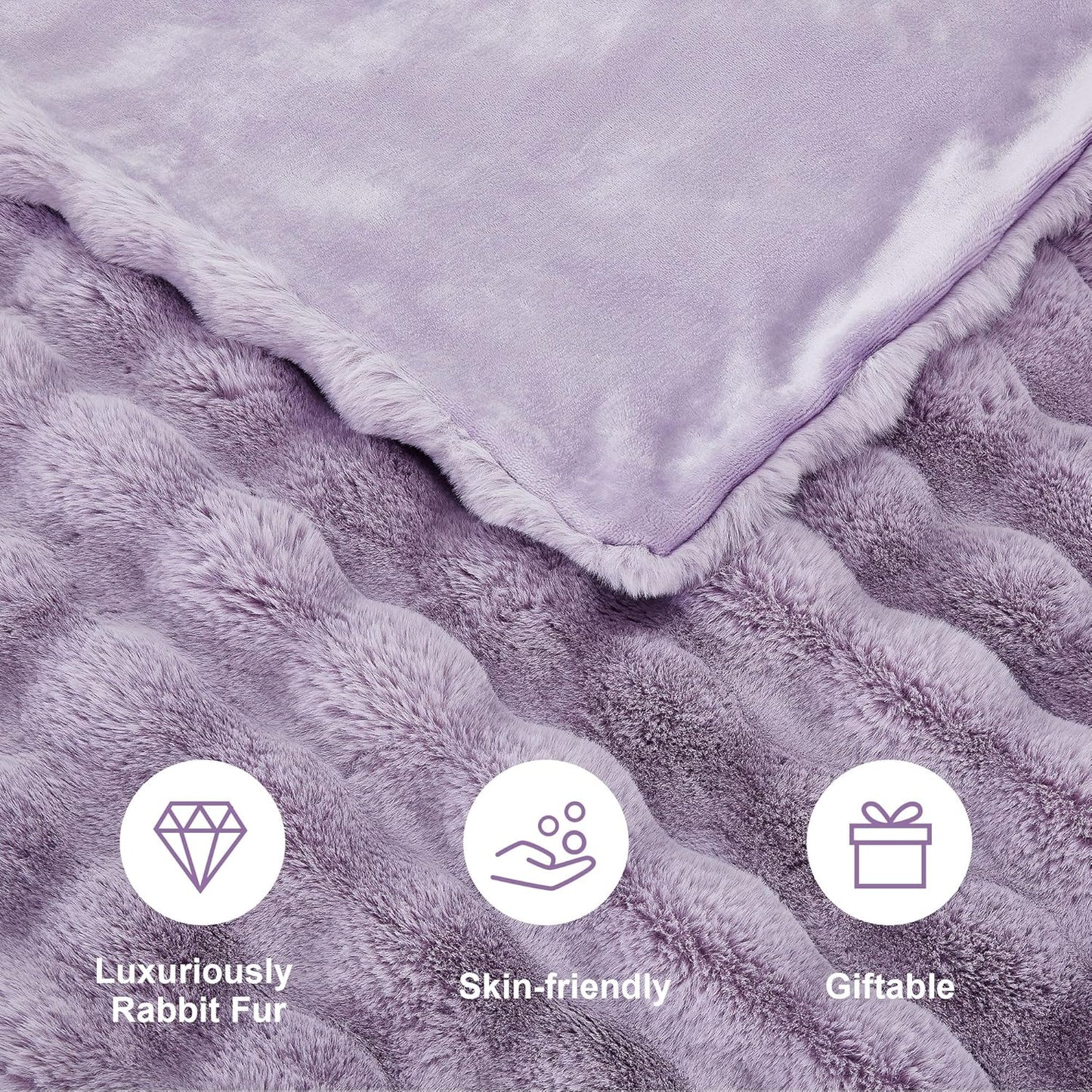 DREAMNINE Decorative Soft Fuzzy Faux Fur Throw Blanket for Couch Sofa 50" x 60", Reversible Plush Microfiber Thick Warm Fluffy Blankets for Winter, Cute Cozy Bubble Furry Blanket for Bed Chair, Purple
